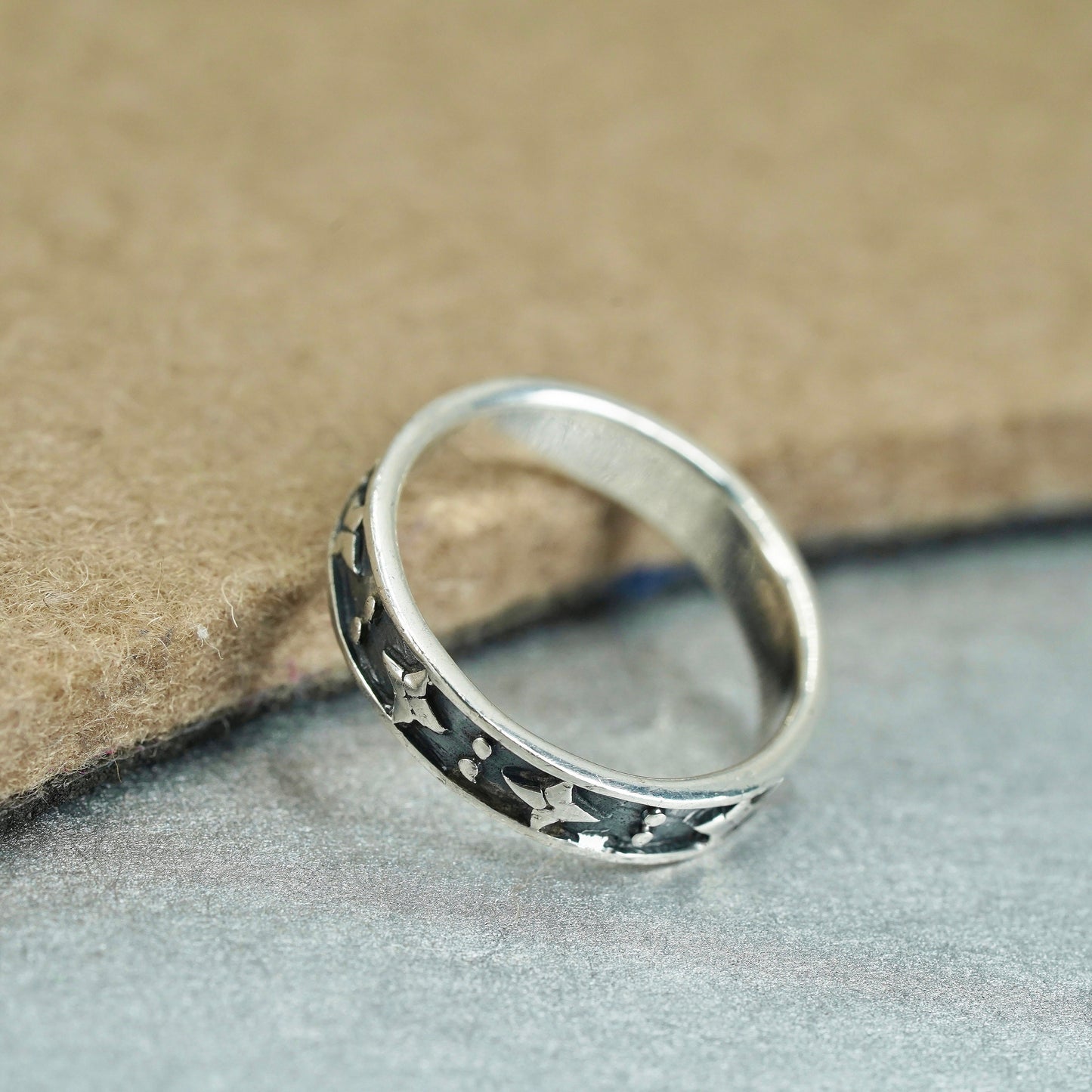 Size 6, southwestern Sterling 925 silver handmade ring, star textured band