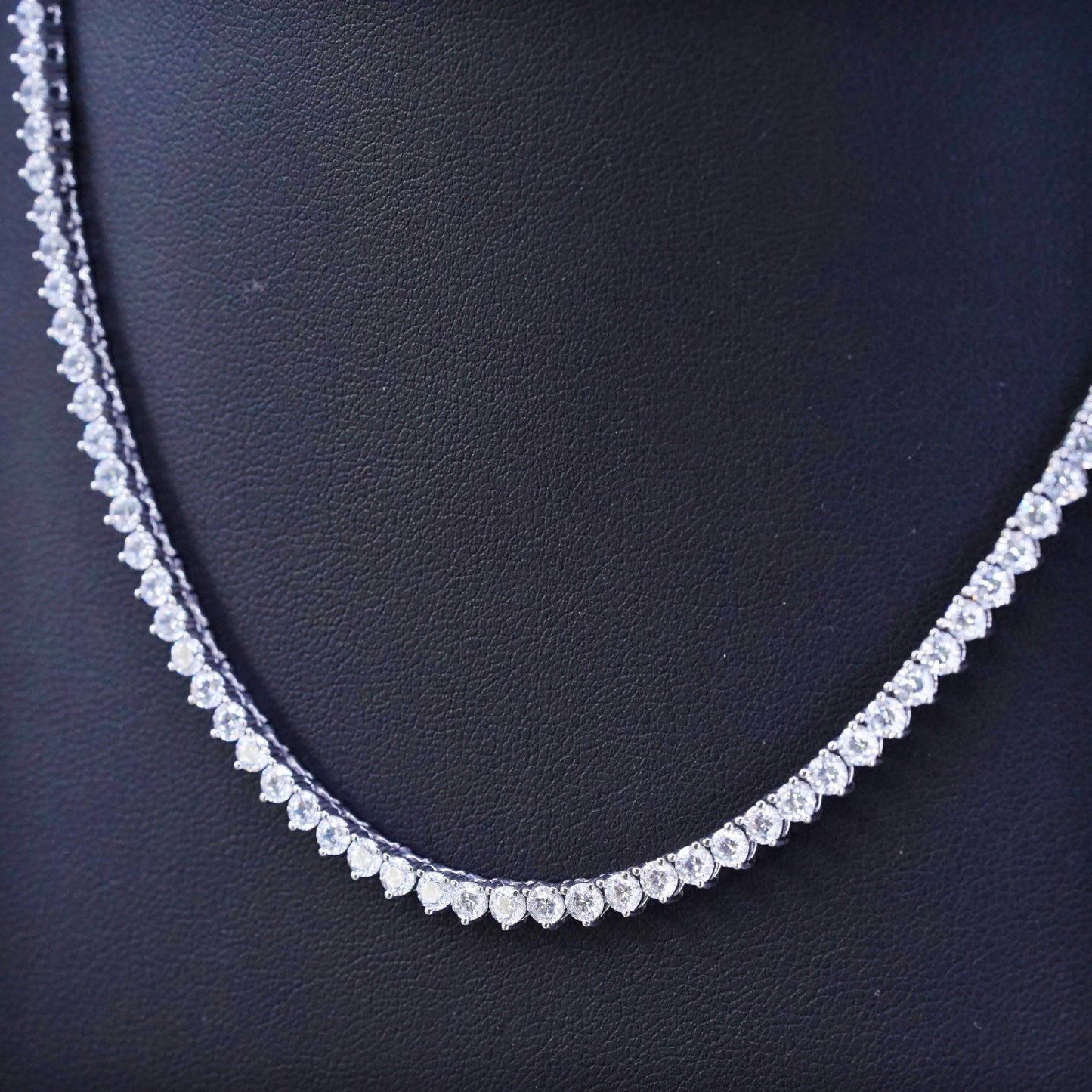 16”, Vintage sterling 925 silver tennis necklace, 925 chain with cz