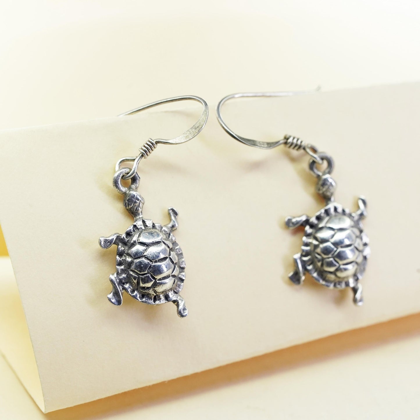 Vintage southwestern Sterling silver handmade earrings, 925 turtle dangles