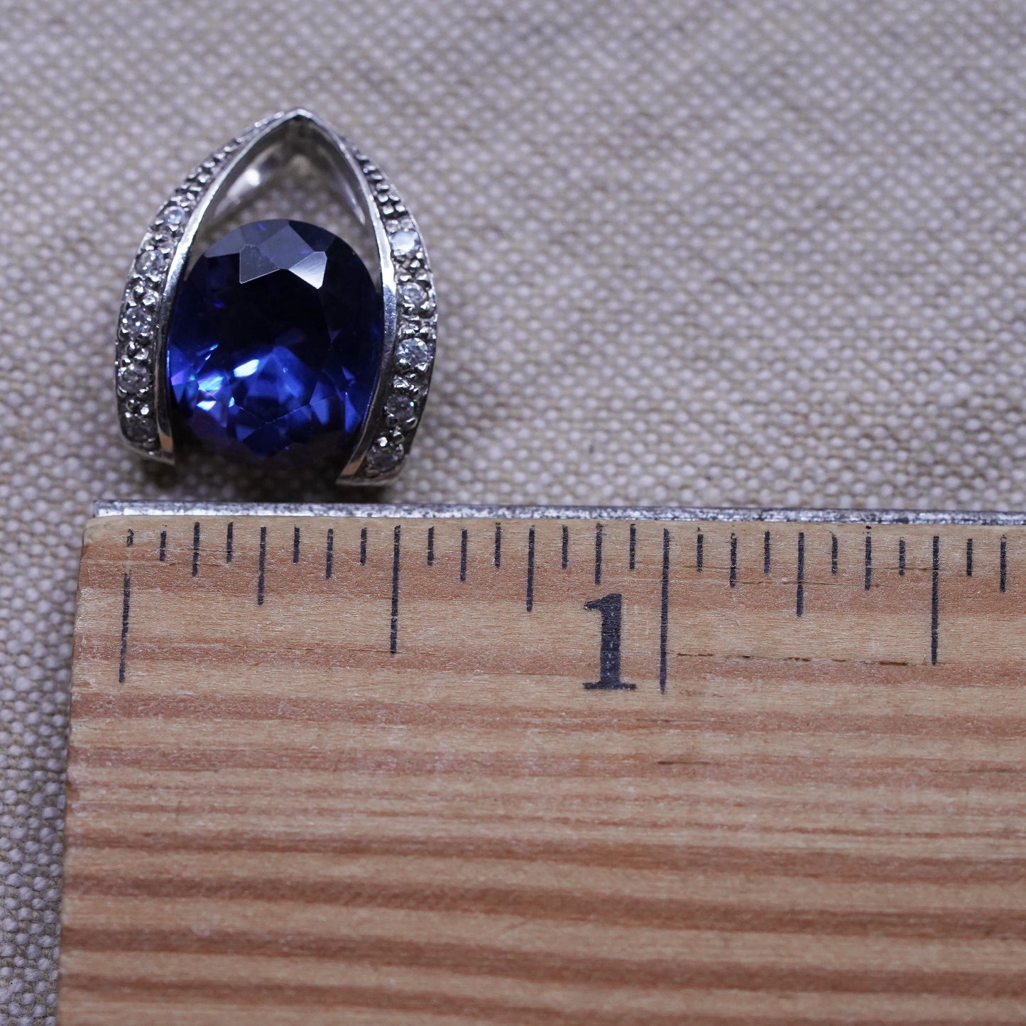 Vintage Sterling 925 silver handmade pendant cushion cut blue topaz Cluster cz