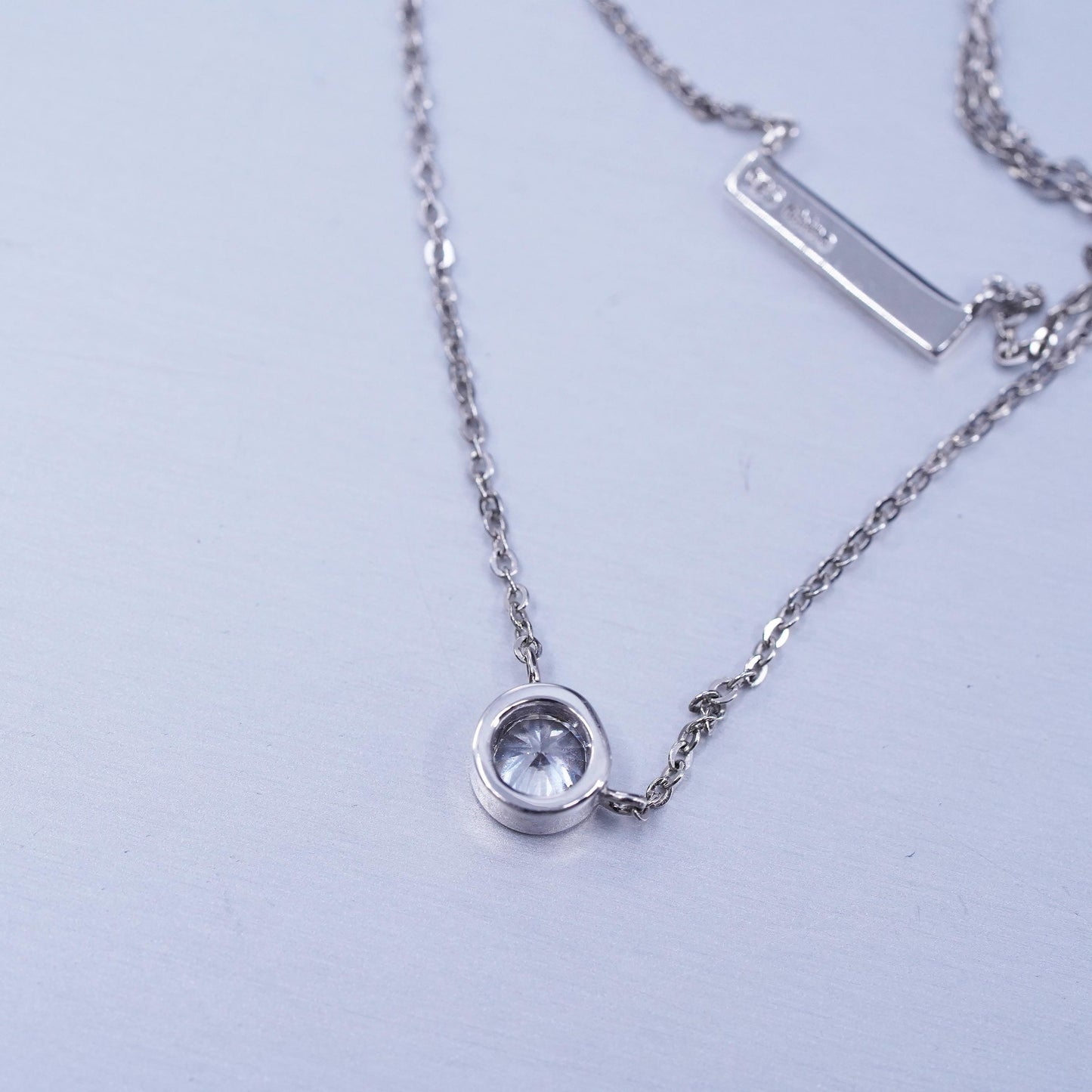 16+2”, vintage Sterling 925 silver double strands circle necklace cz pendant