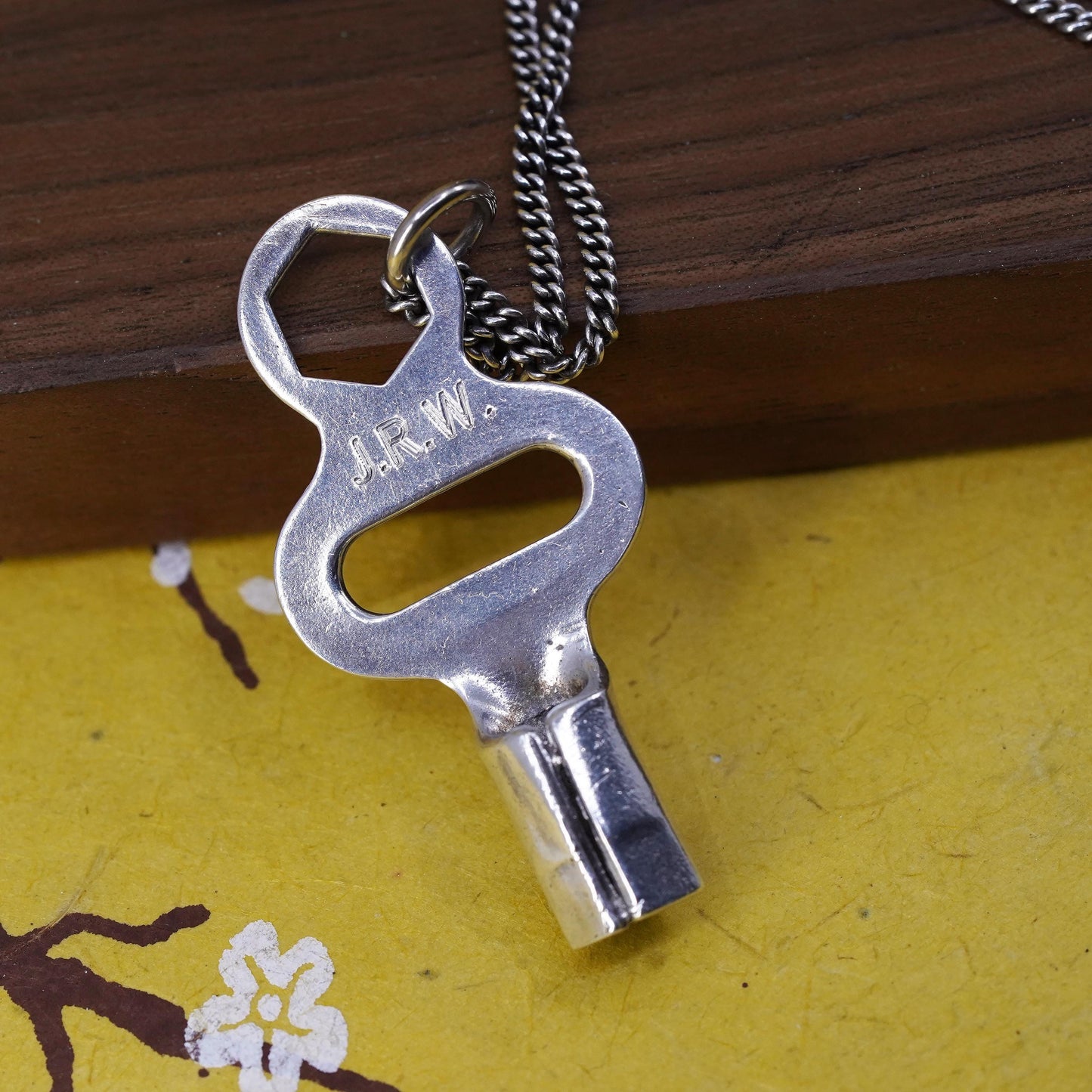 24”, Neiman MarcusSterling silver necklace, 925 chain monogram JRW key pendant