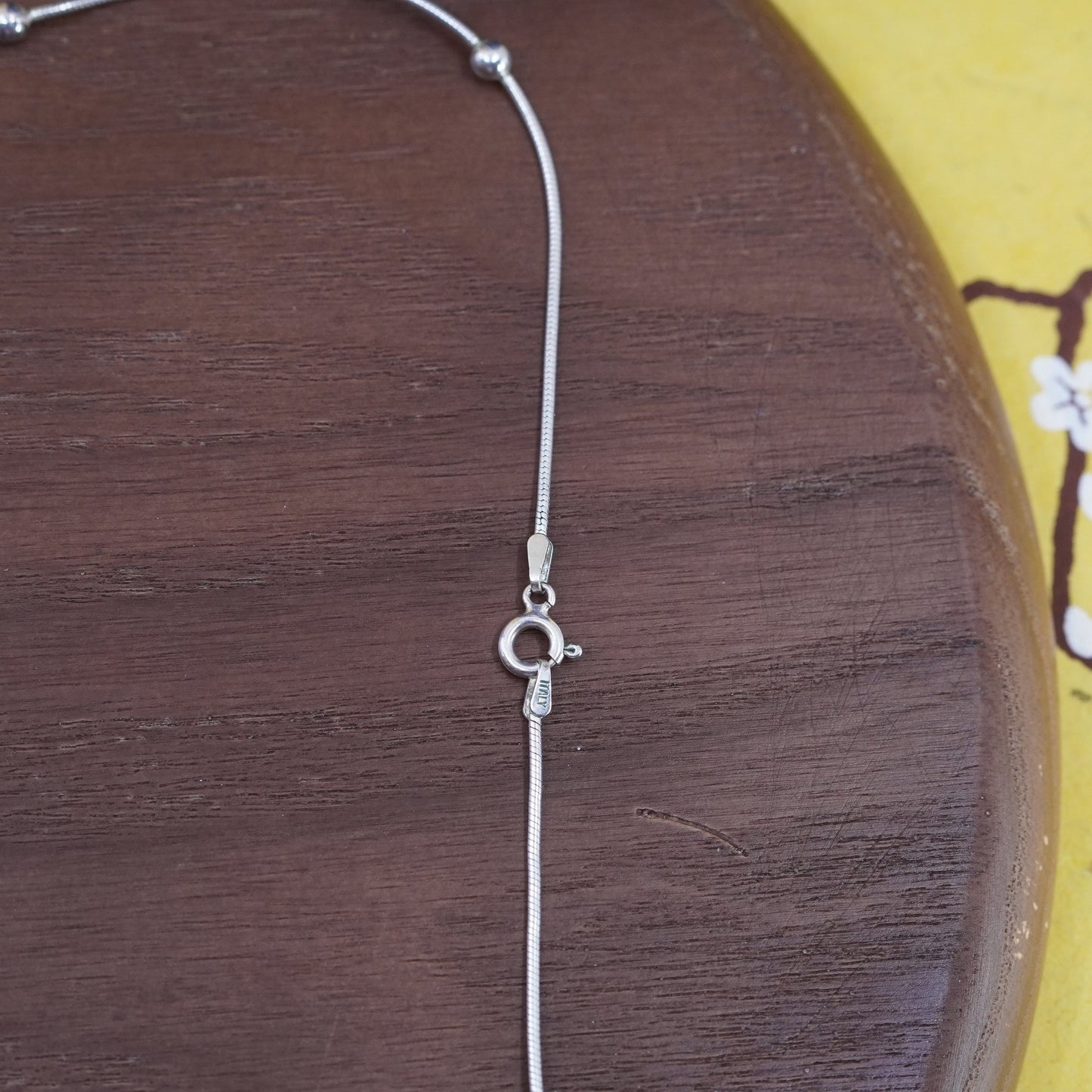 18”, vintage sterling silver snake chain, Italy 925 silver necklace with bead