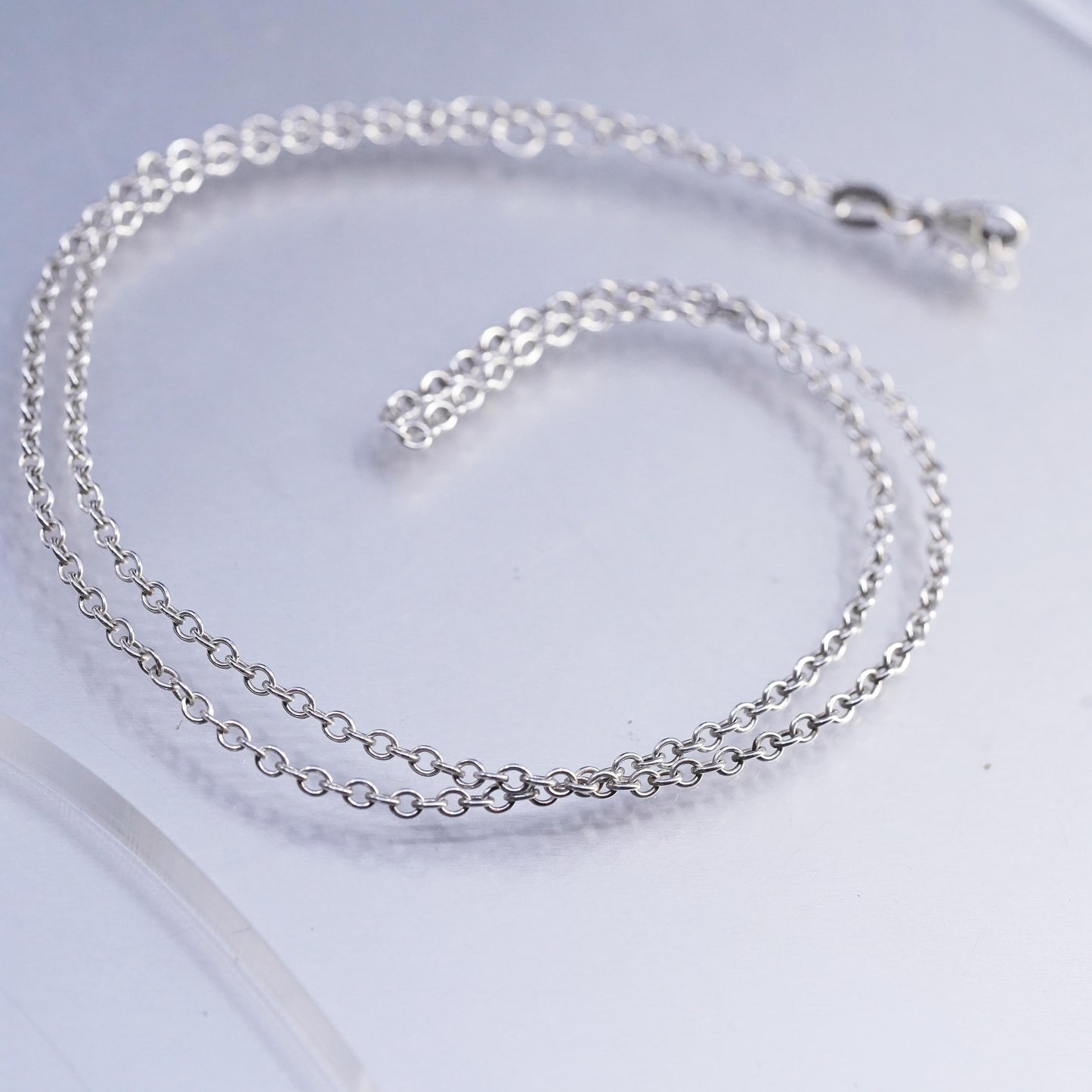18+2" 2mm, vintage Sterling 925 silver circle chain necklace