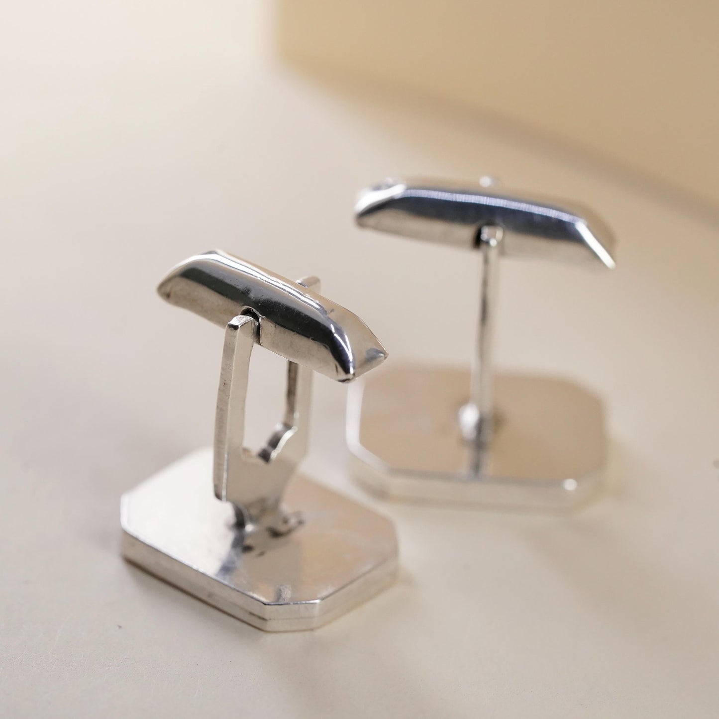 southwestern sterling silver rugtangular cuff links, onyx inlay 925 cufflinks