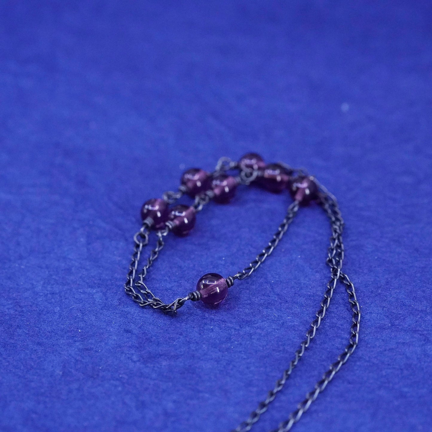 16”, STG Sterling silver handmade necklace, 925 curb chain with garnet beads