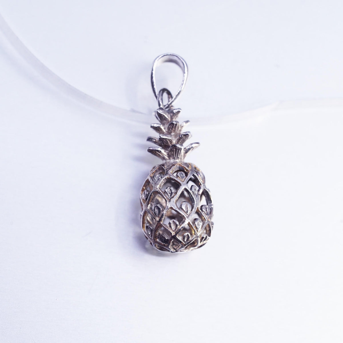 Vintage Sterling silver handmade charm, 925 pineapple pendant with heart