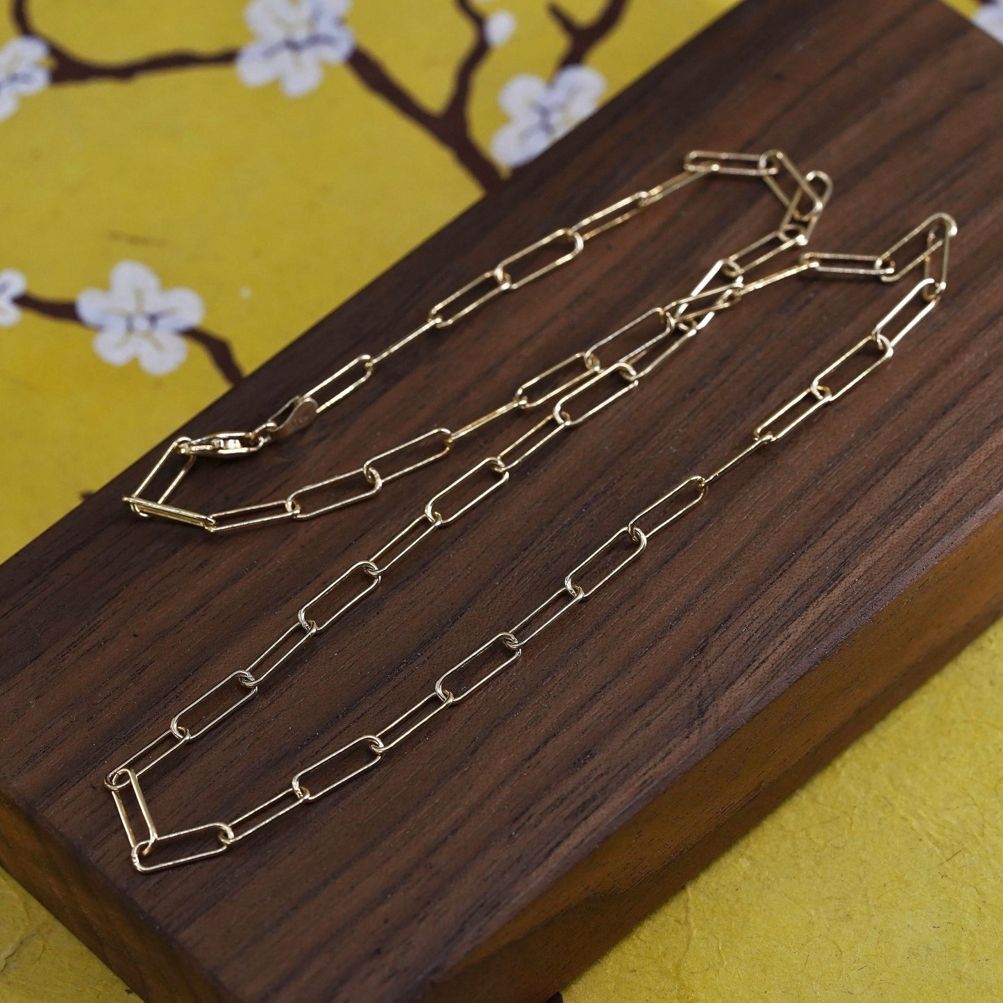17" vermeil gold over sterling silver elongated chain Italy 925 silver necklace