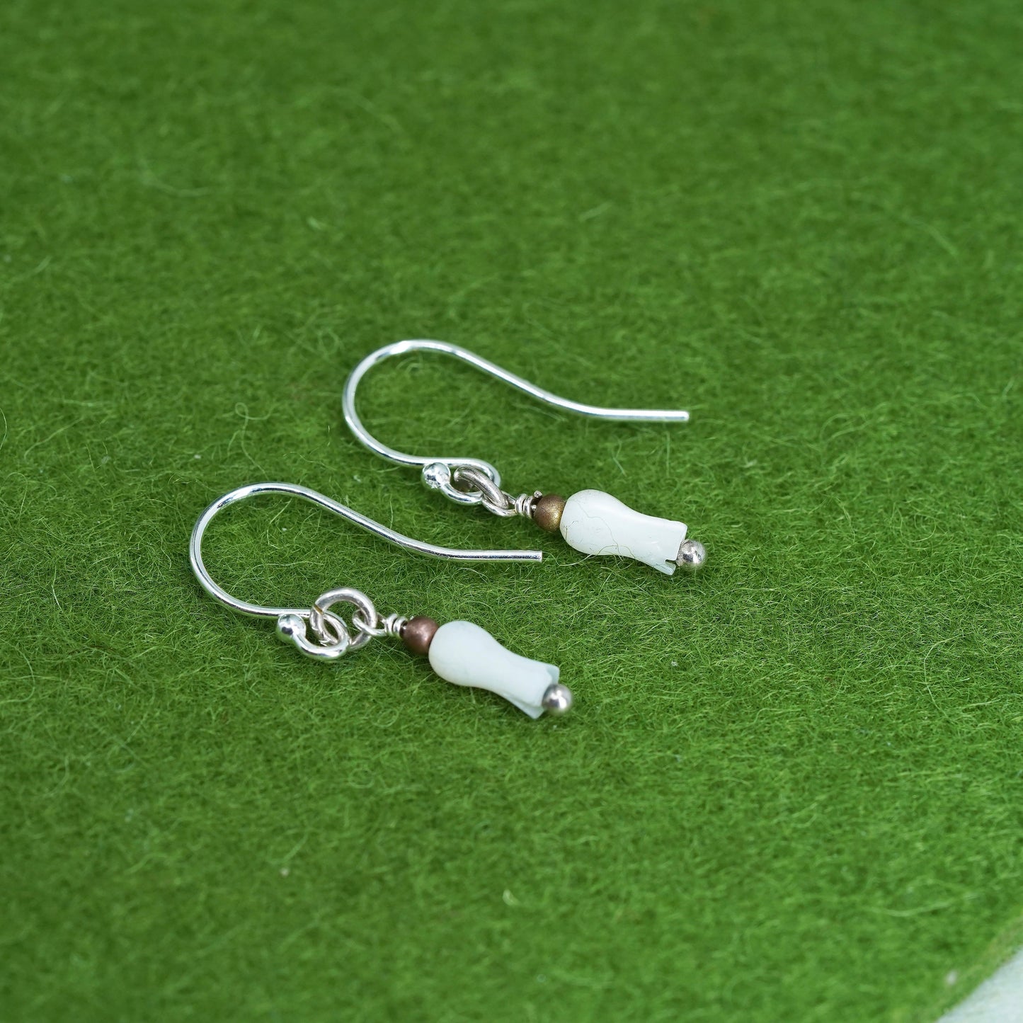 Vintage Sterling silver 925 handmade earrings with mother of pearl tube