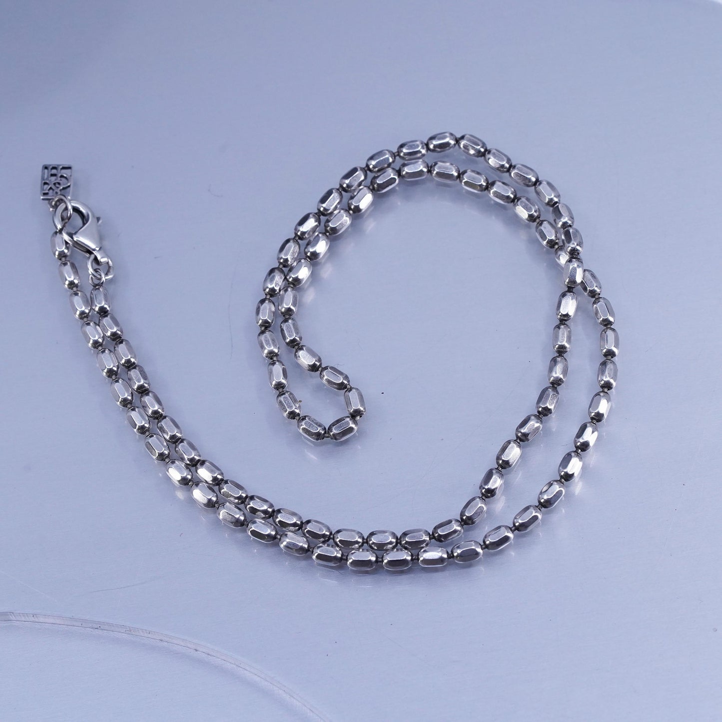 18” 3mm, vintage Italian Sterling 925 silver bead chain necklace