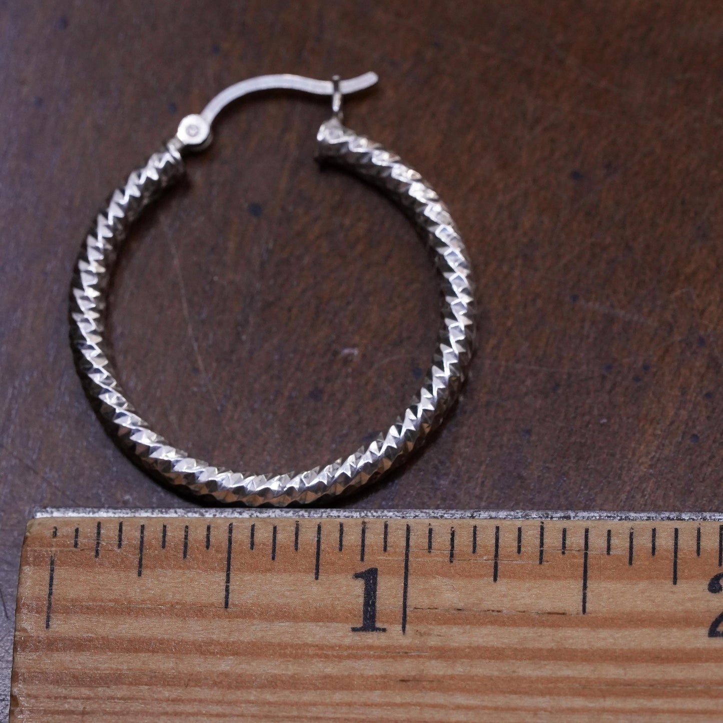 1", Vintage sterling silver loop single earring, textured primitive hoop