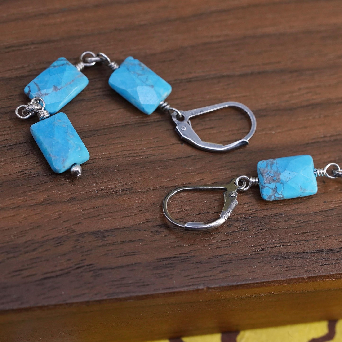 Vintage Sterling 925 silver handmade long earrings with turquoise beads