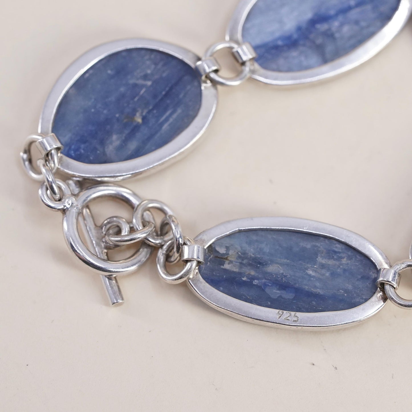 7”, Sterling 925 Silver Blue Kyanite Bracelet, Oval Kyanite Cabochon chain