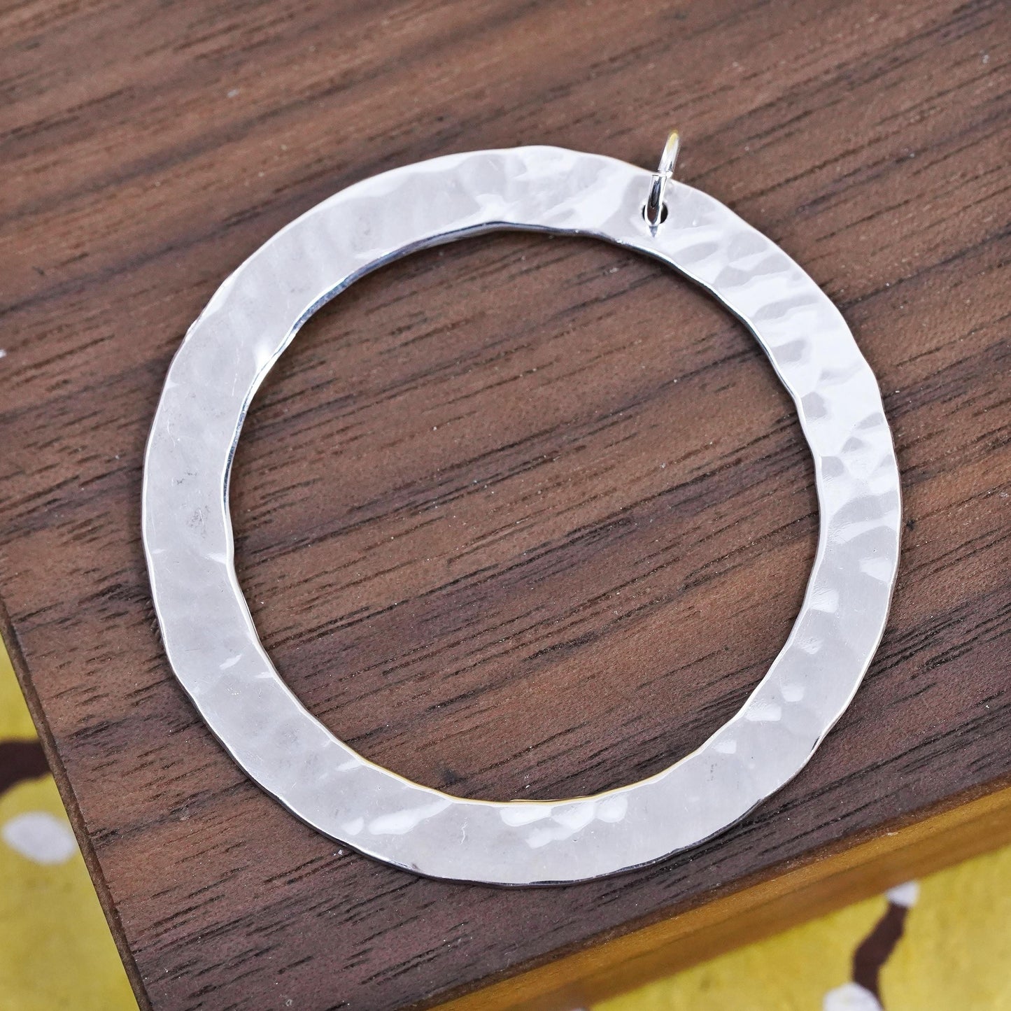 Vintage Sterling silver handmade pendant, 925 hammered circle charm