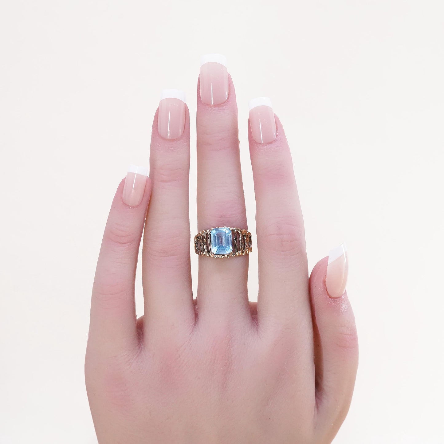 Size 7, vermeil gold over Sterling 925 silver ring with emerald cut topaz