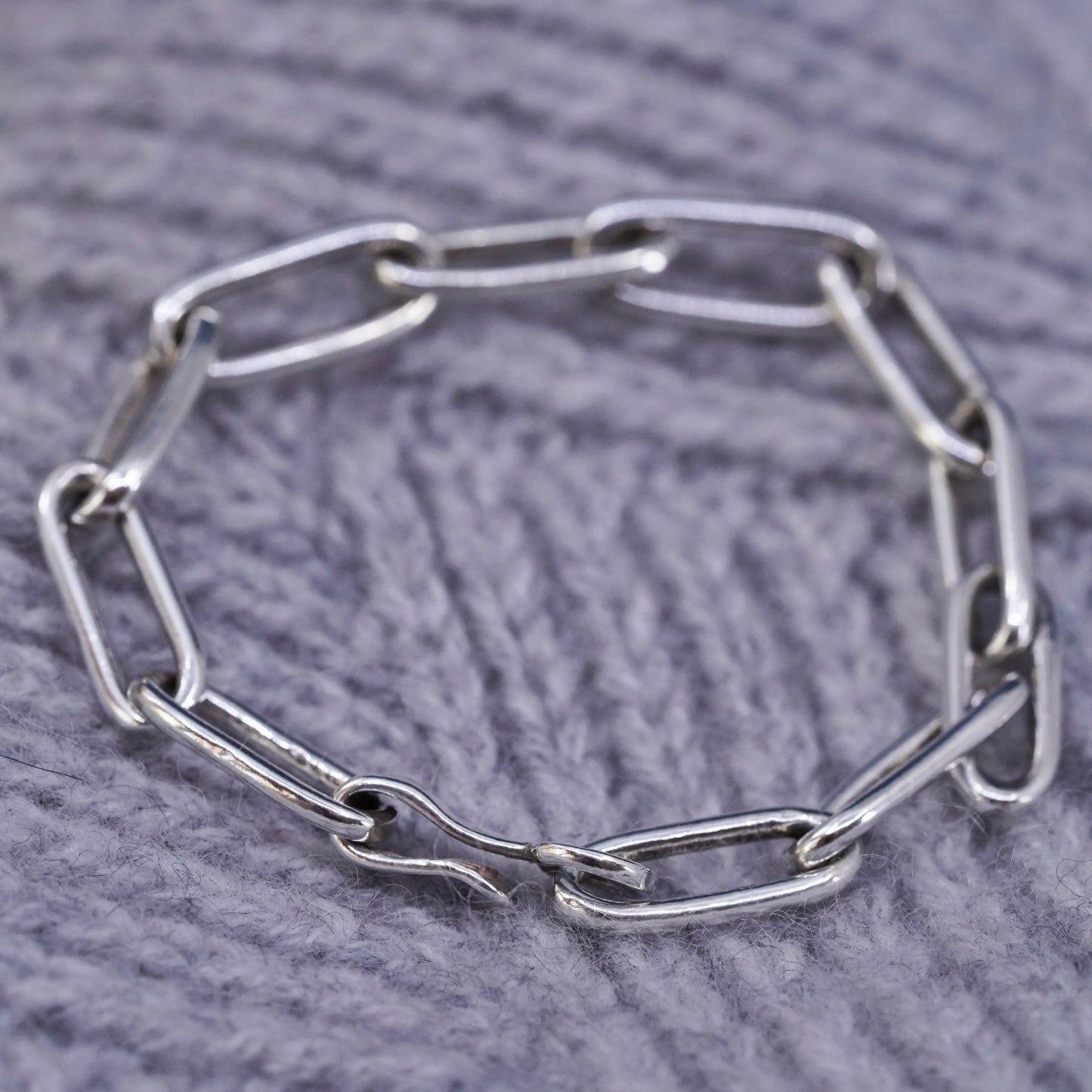 5.5" 6mm, vintage Sterling silver handmade bracelet, 925 elongated link chain
