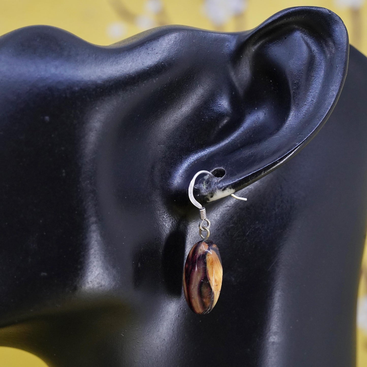Vintage Sterling 925 silver handmade earrings with Amber dangles