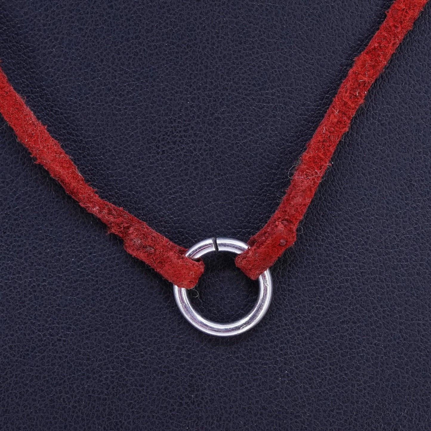 16+2", vintage Sterling 925 silver red leather chain necklace circle pendant