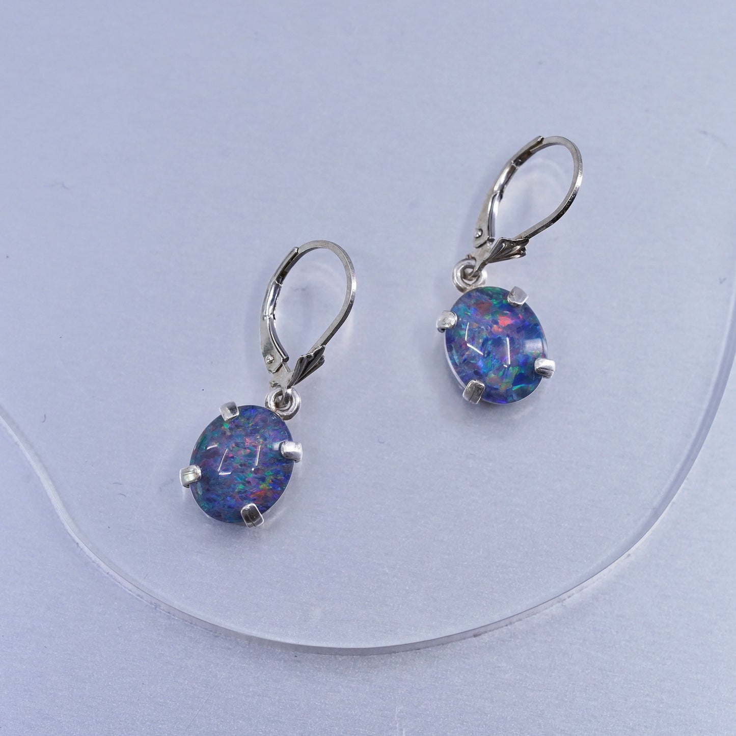 Vintage southwestern Sterling silver handmade earrings, 925 oval dangles opal
