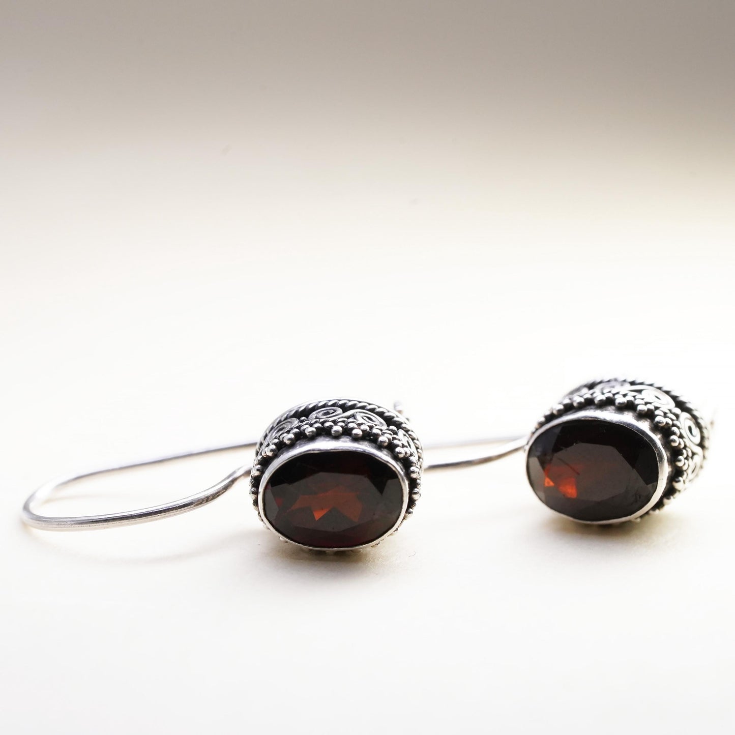 Vintage sterling silver 925 handmade earrings with garnet