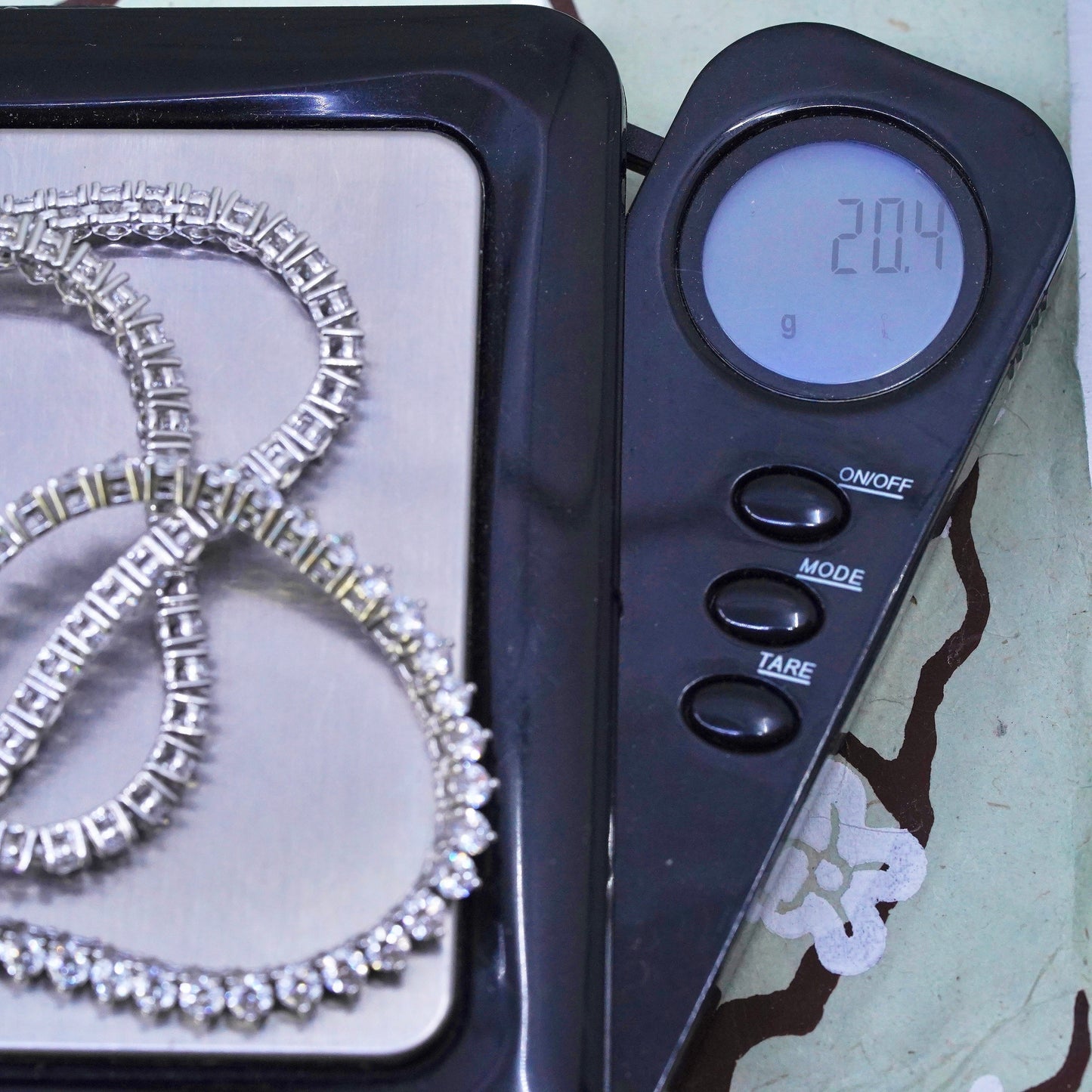 16”, Vintage sterling 925 silver tennis necklace, 925 chain with cz