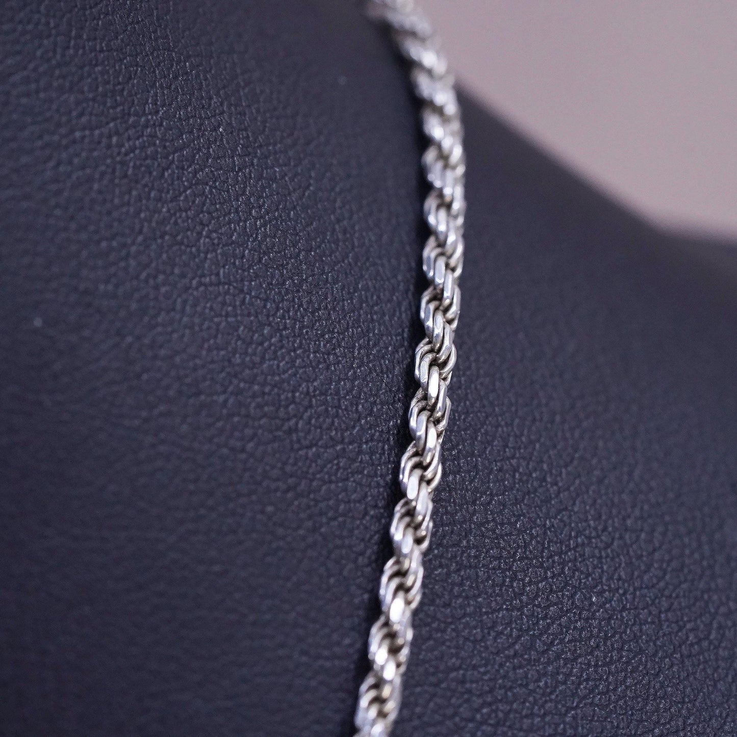 24" 2mm, vintage Italian Sterling silver handmade necklace, 925 rope chain
