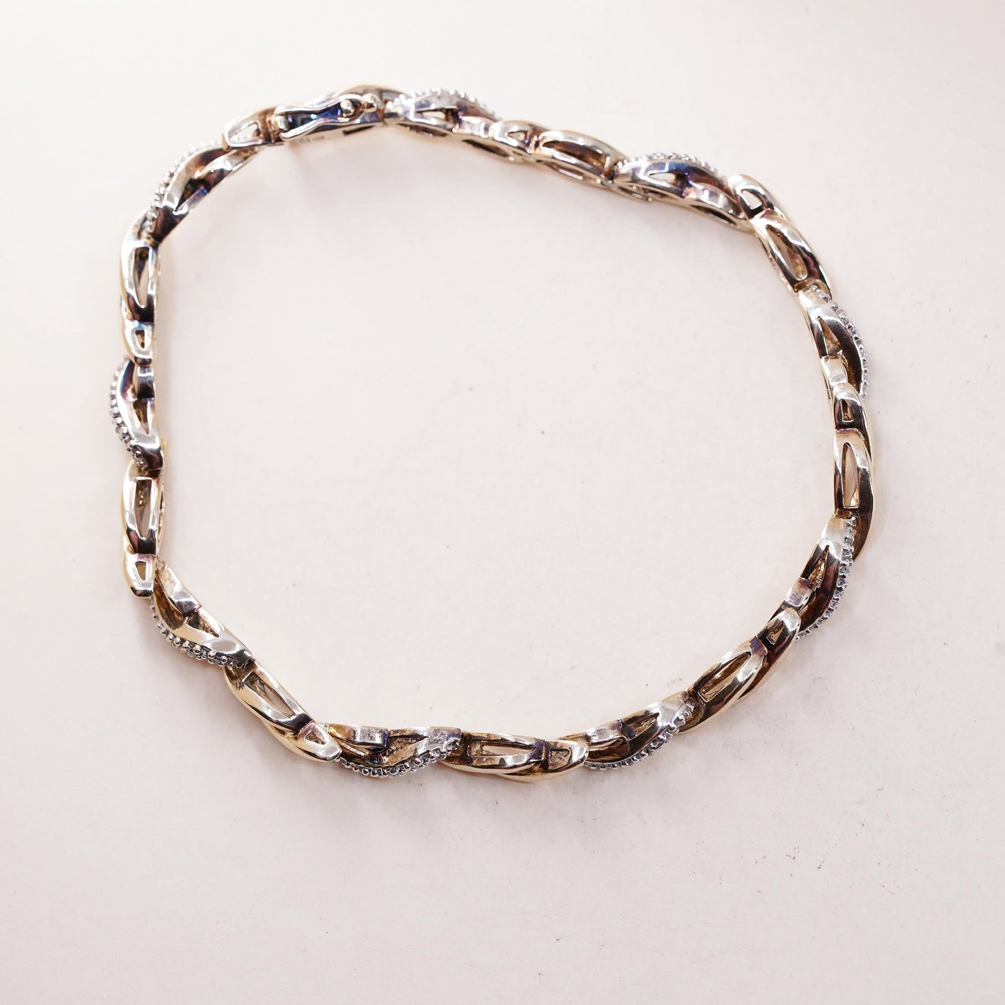 7.5”, vermeil gold sterling silver tennis bracelet, 925 twisted chain diamond