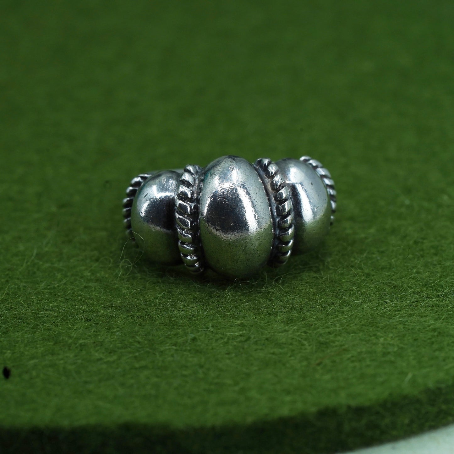 Size 8, sterling silver handmade statement ring, 925 cable textured ribbed band