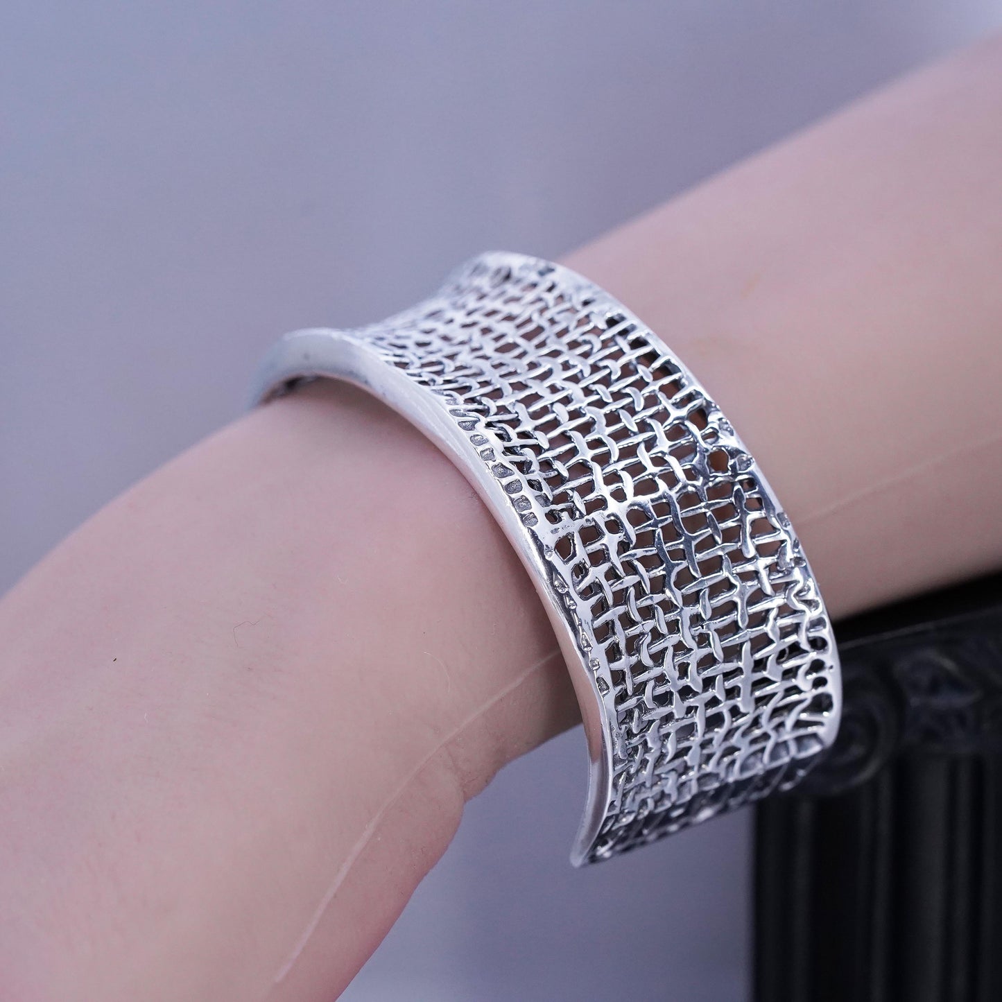 6.5”, Silpada 925 Sterling Silver Woven Mesh Open Cuff Bracelet Vintage