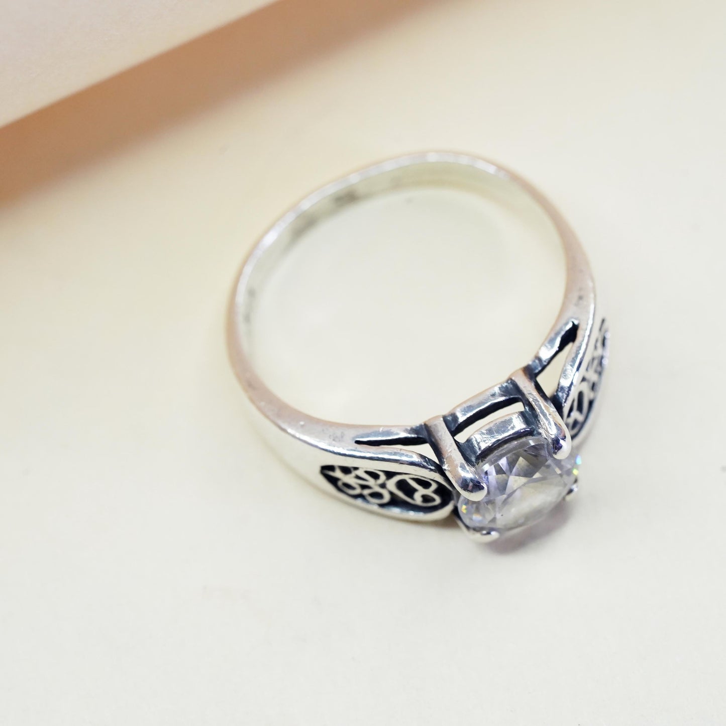 Size 6.5, vintage Sterling 925 silver Statement ring with cz