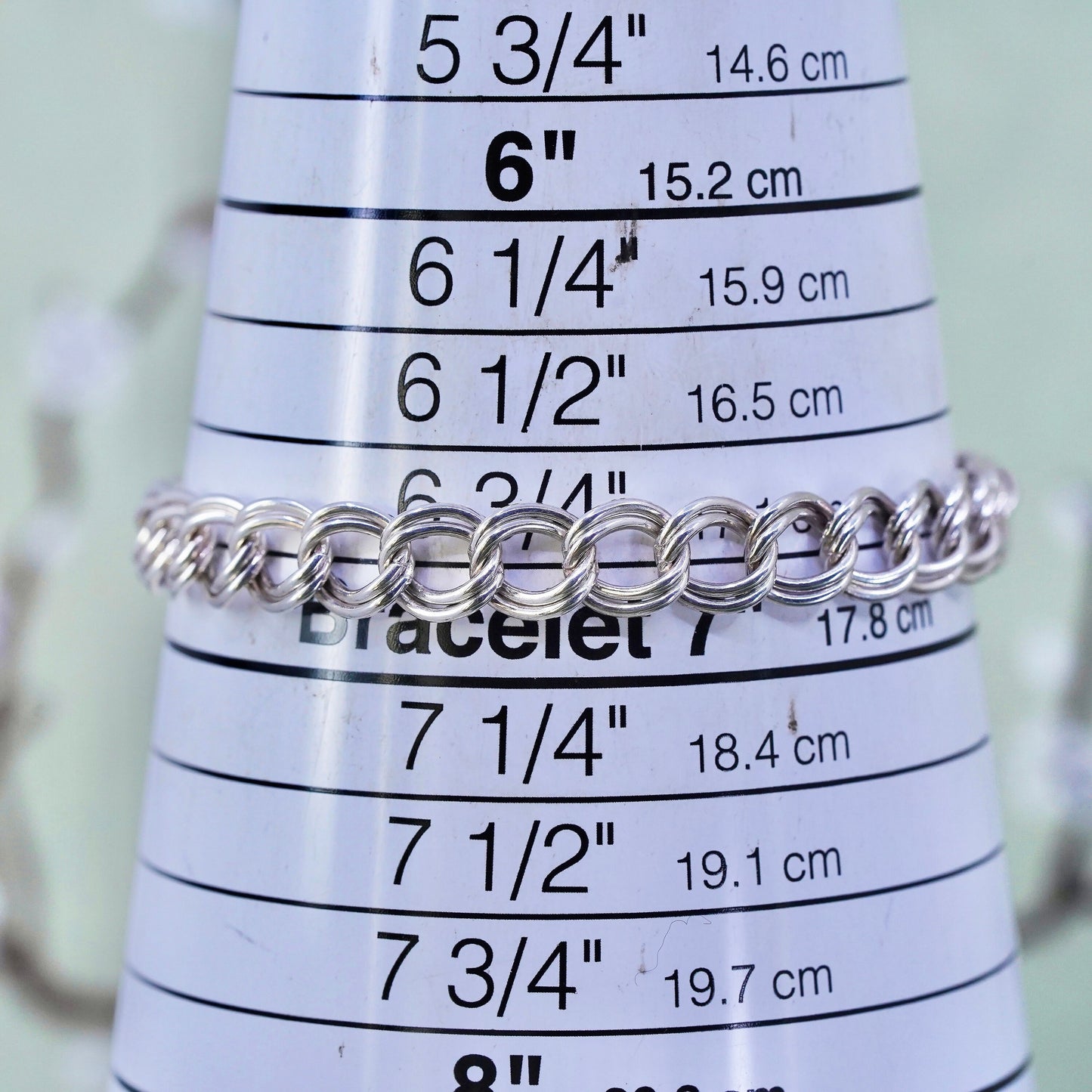 6.75", 8mm, Vintage sterling silver bracelet, 925 double curb chain
