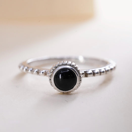 Size 8, Vintage sterling 925 silver handmade ring, stackable band with onyx