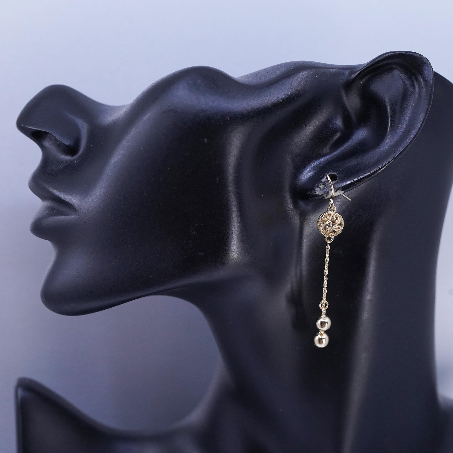 VTG vermeil gold over Sterling 925 silver filigree bead earrings fringe dangles
