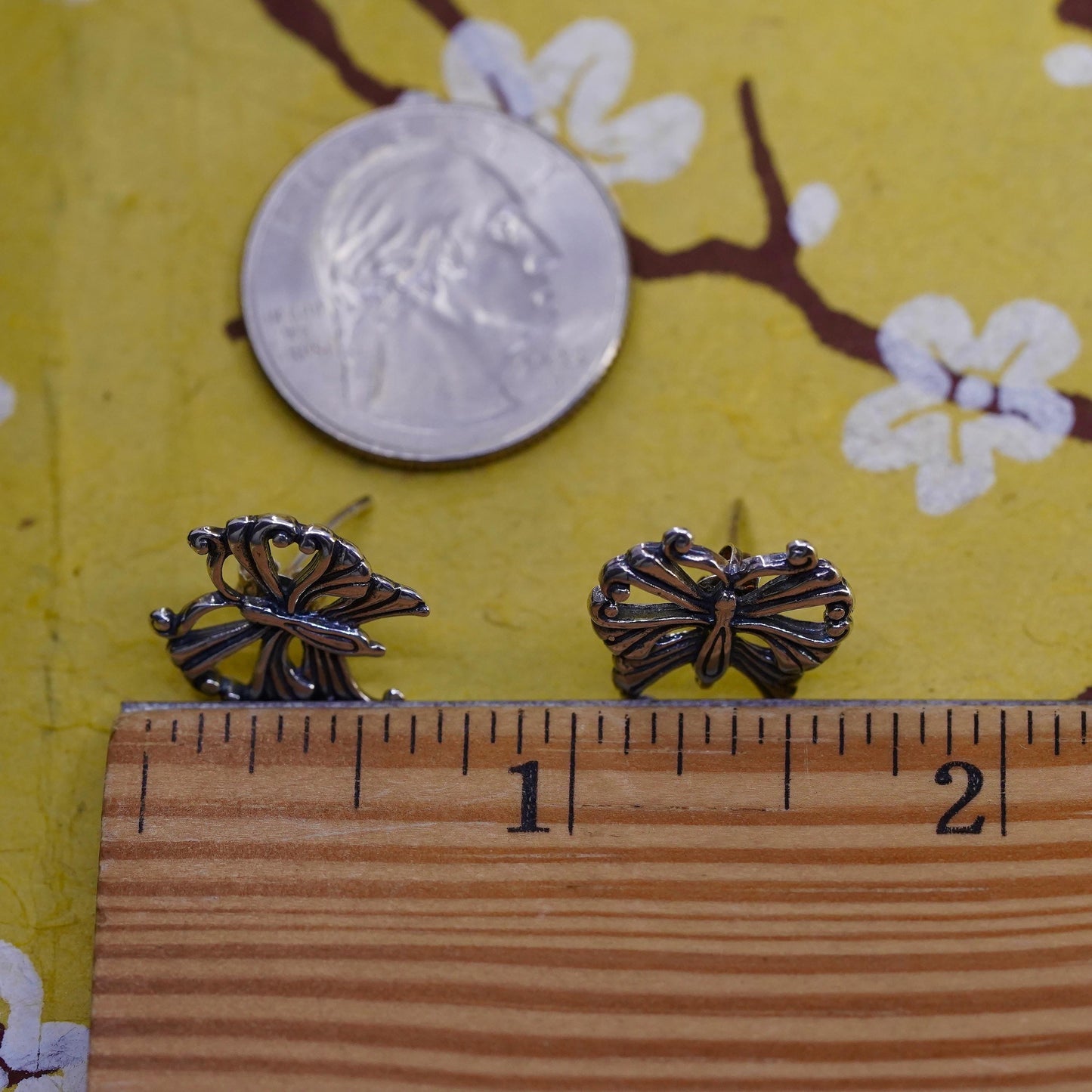 Vintage Sterling 925 silver handmade earrings, butterfly studs