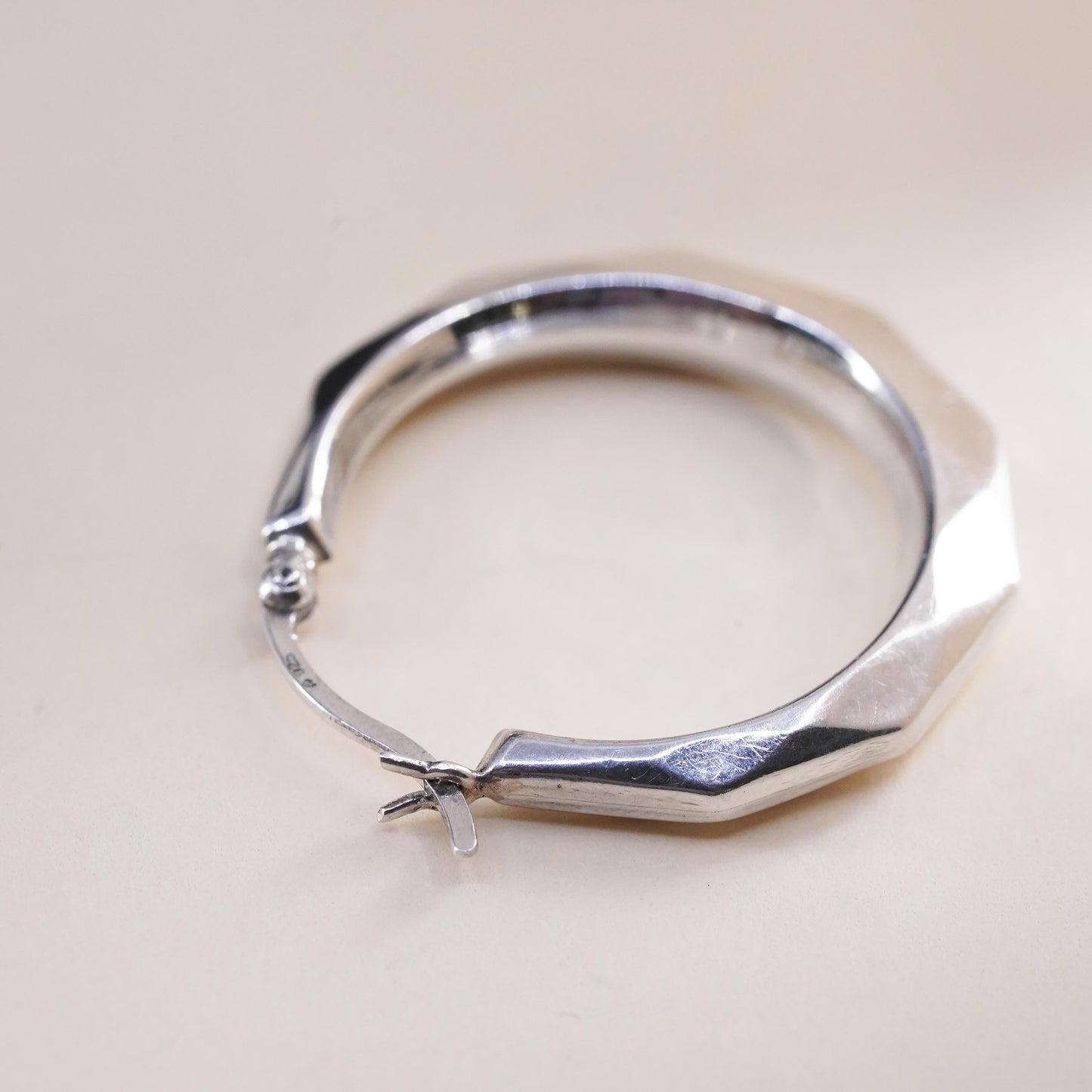 1", Vintage sterling silver loop single earring, primitive textured hoop