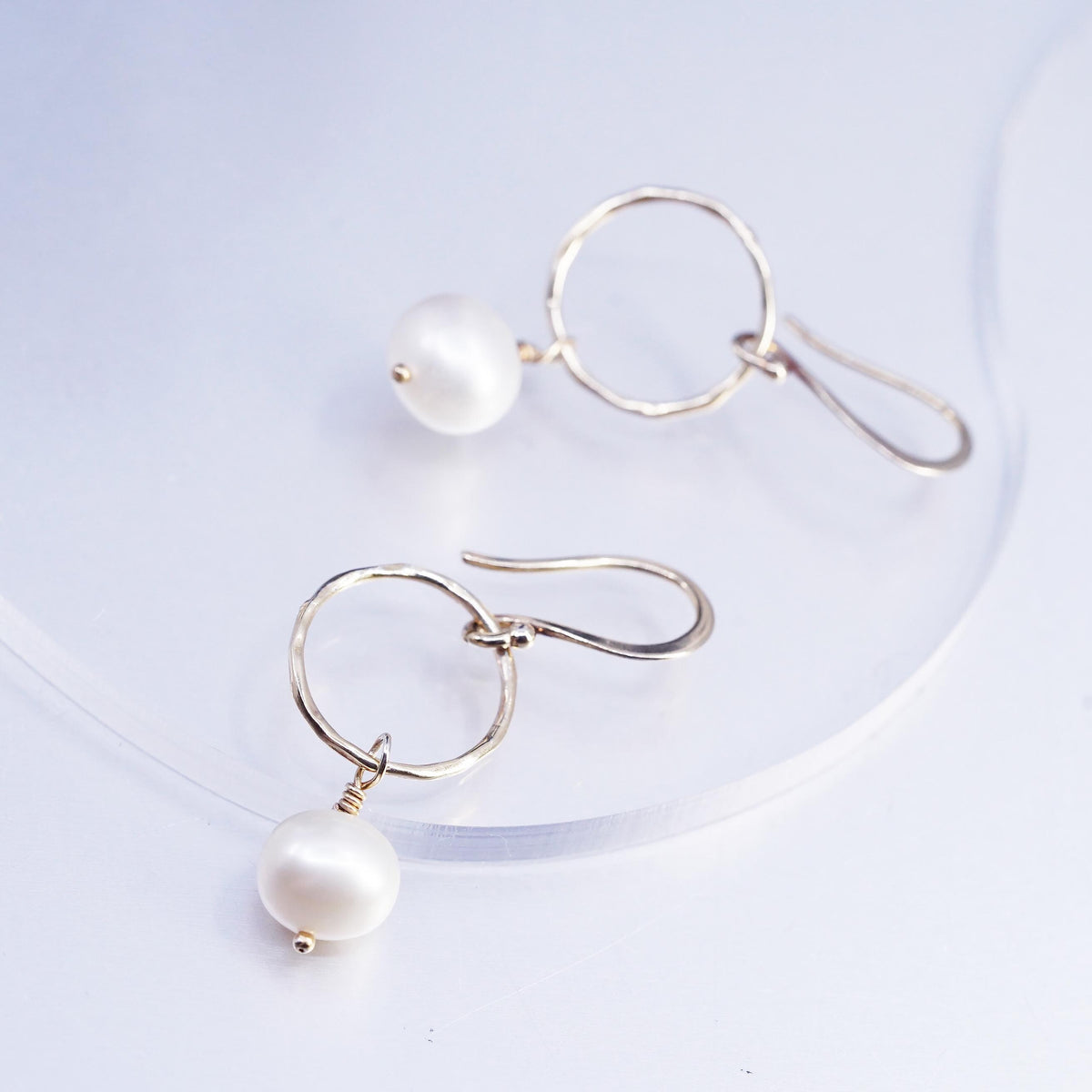 Vintage vermeil gold over Sterling 925 silver circle earrings freshwater pearl