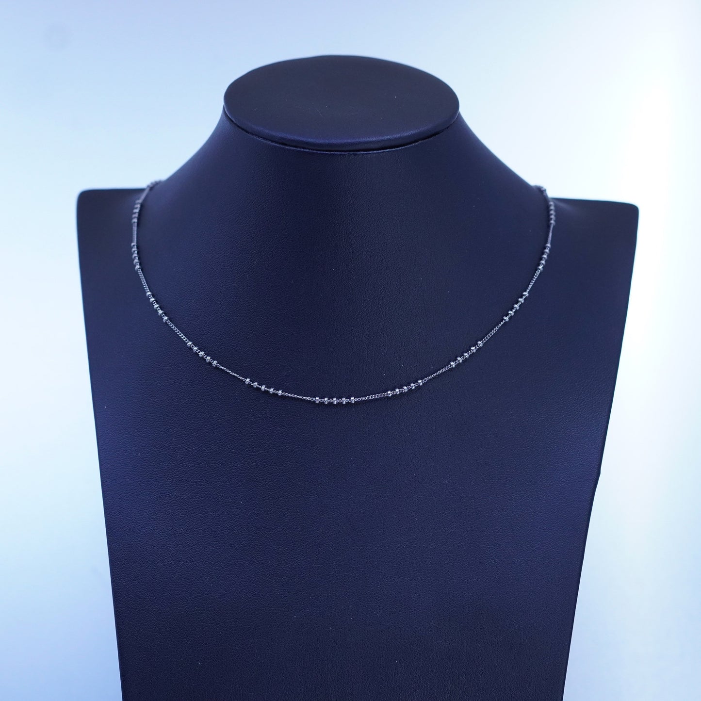 18” 1mm, vintage Italy Sterling 925 silver curb chain necklace with beads