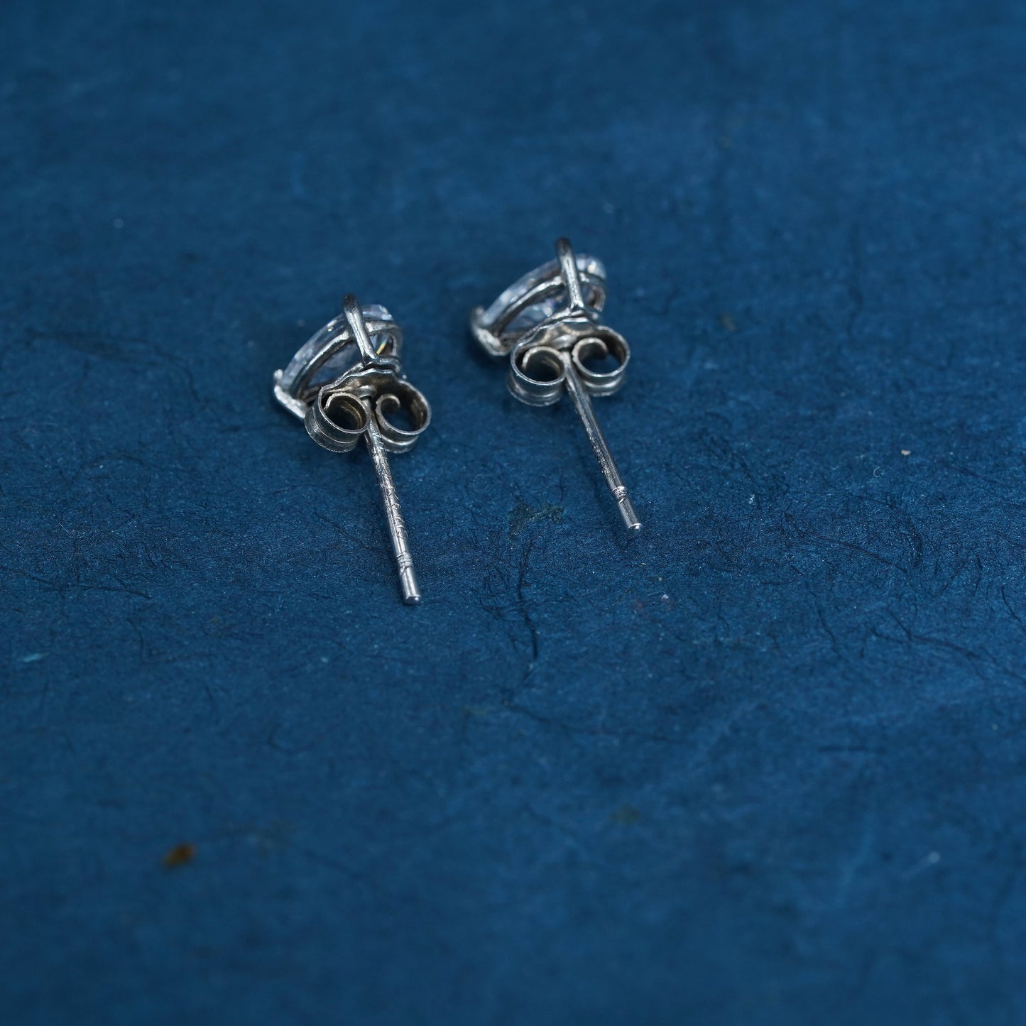 Vintage sterling silver handmade earrings, 925 teardrop studs with CZ