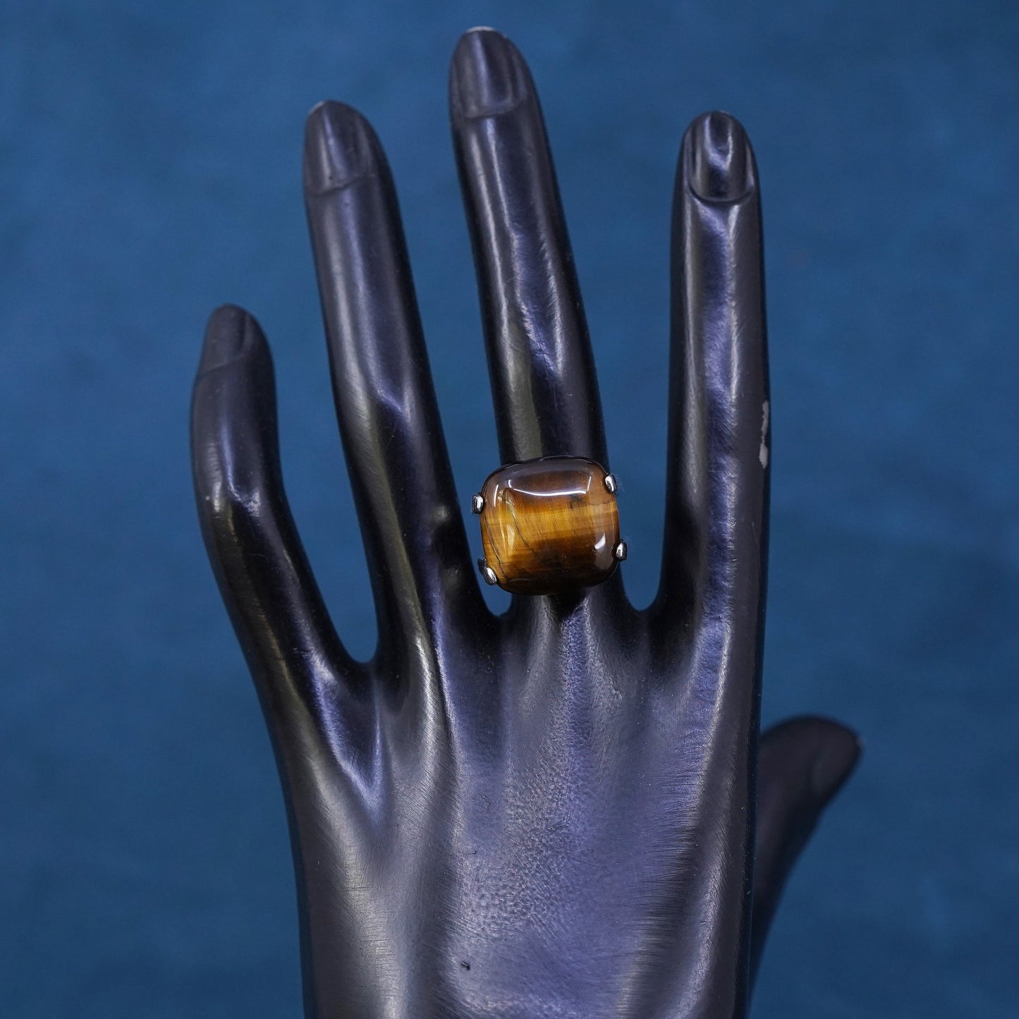 Size 7, vintage Sterling 925 silver handmade ring with square golden tiger eye
