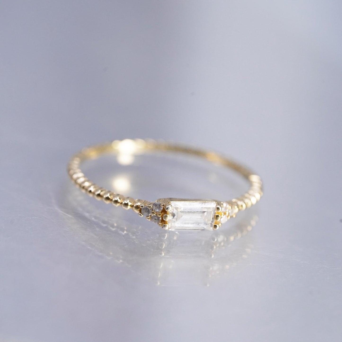 Size 8.25, vtg gold plated Sterling 925 silver stackable ring, cluster Cz band