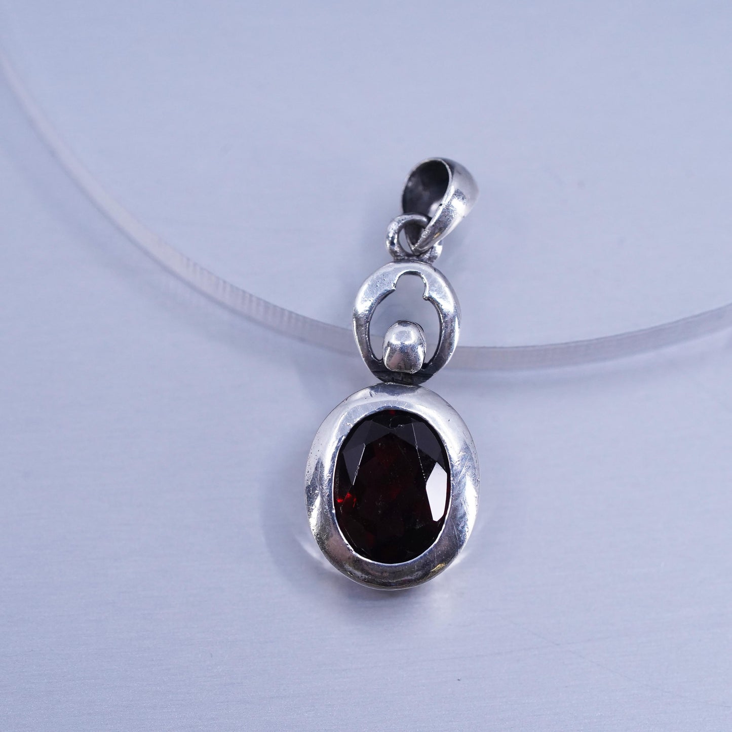 antique LUC sterling 925 silver pendant with oval ruby, stamped 925 LUC