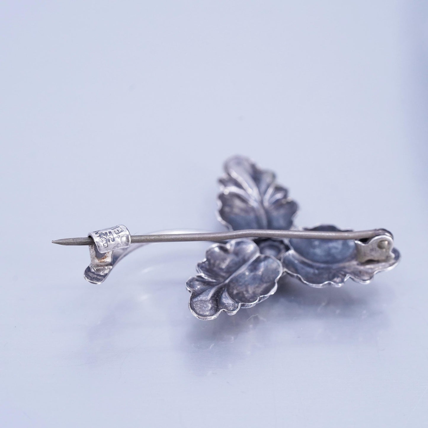 Vintage Mid Century HS Denmark Sterling Hermann Siersbol Silver 925 Leaf Brooch