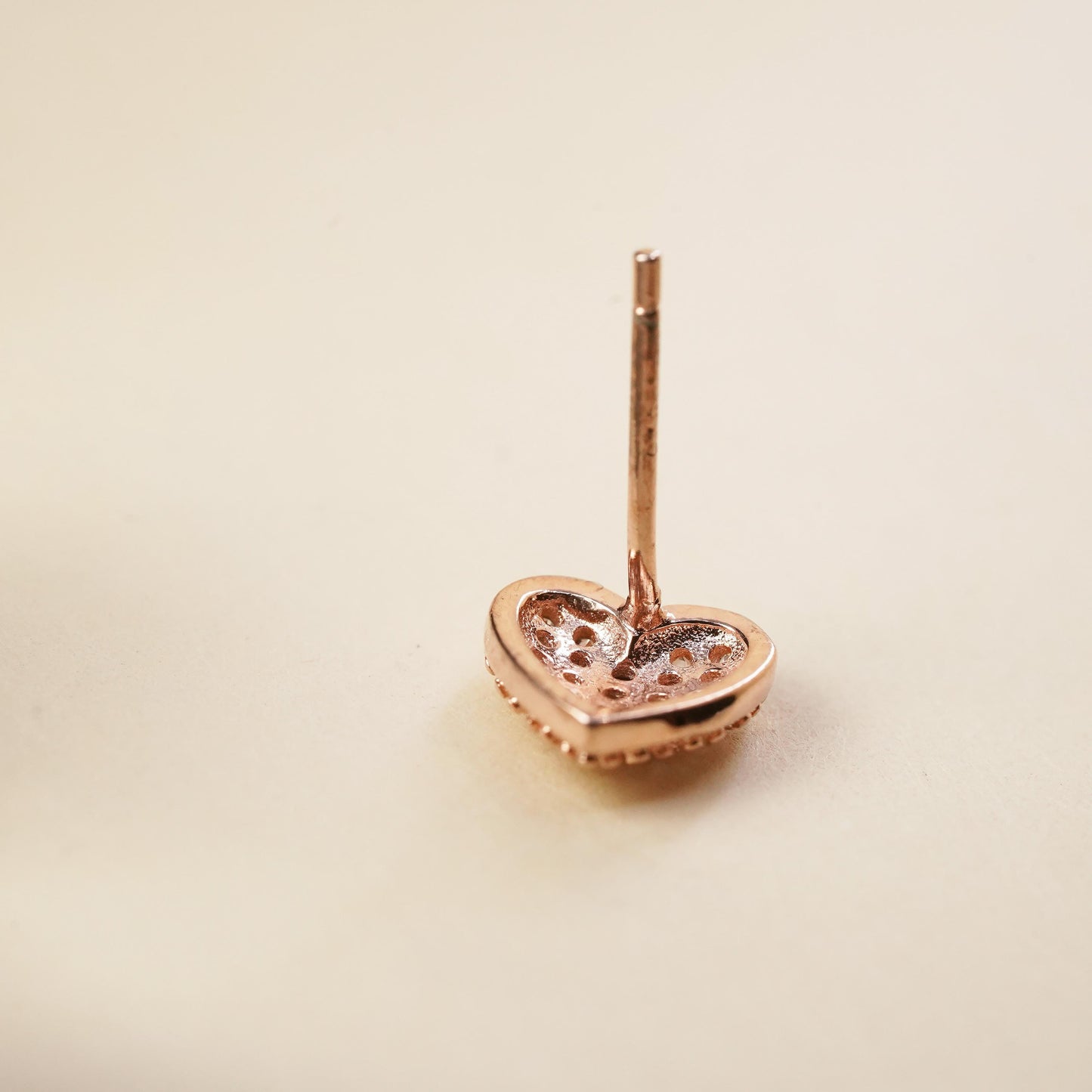 vermeil rose gold over Sterling 925 silver heart stud with cz, single earring