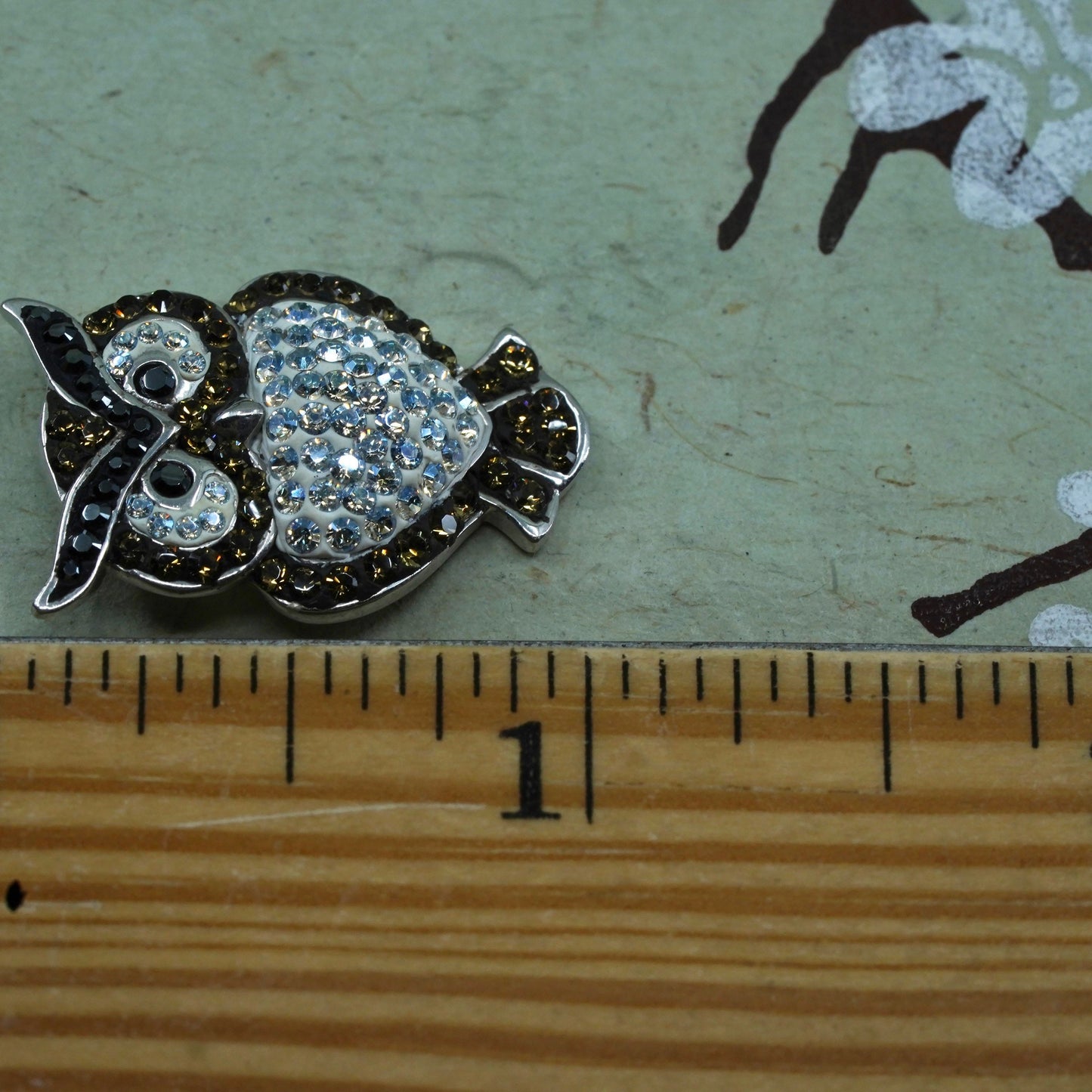 Vintage Sterling silver handmade pendant, 925 owl with cluster crystal