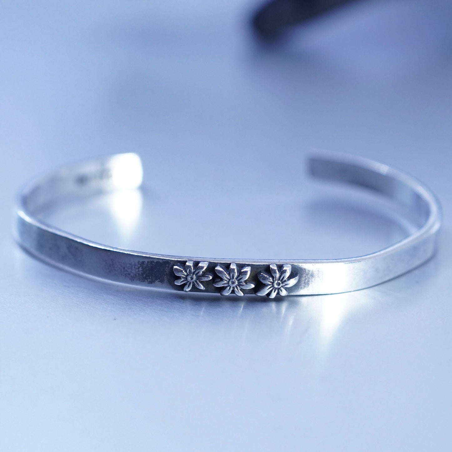 6.25”, Comstock Sterling Silver 925 floral Cuff Bracelet and she lived happily