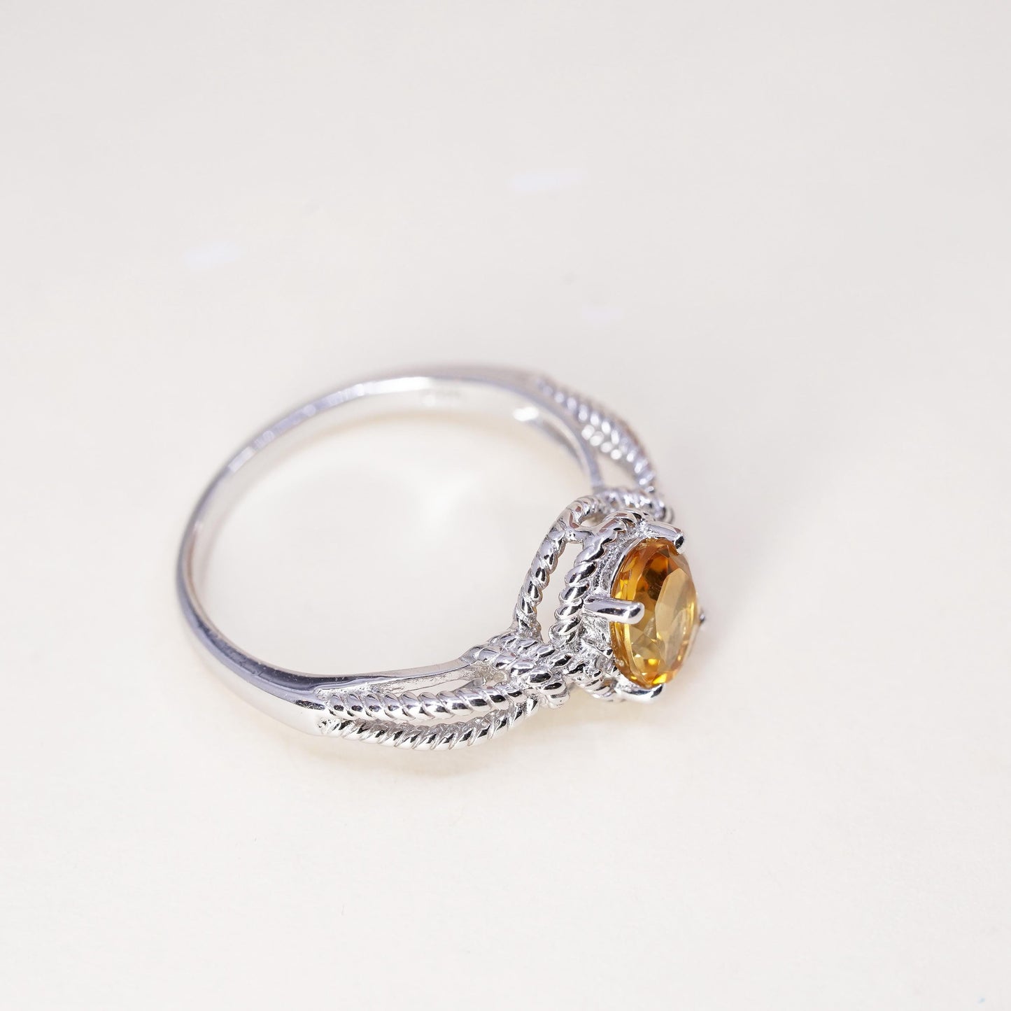 Size 10, vintage Sterling silver ring, 925 silver cable band with oval citrine