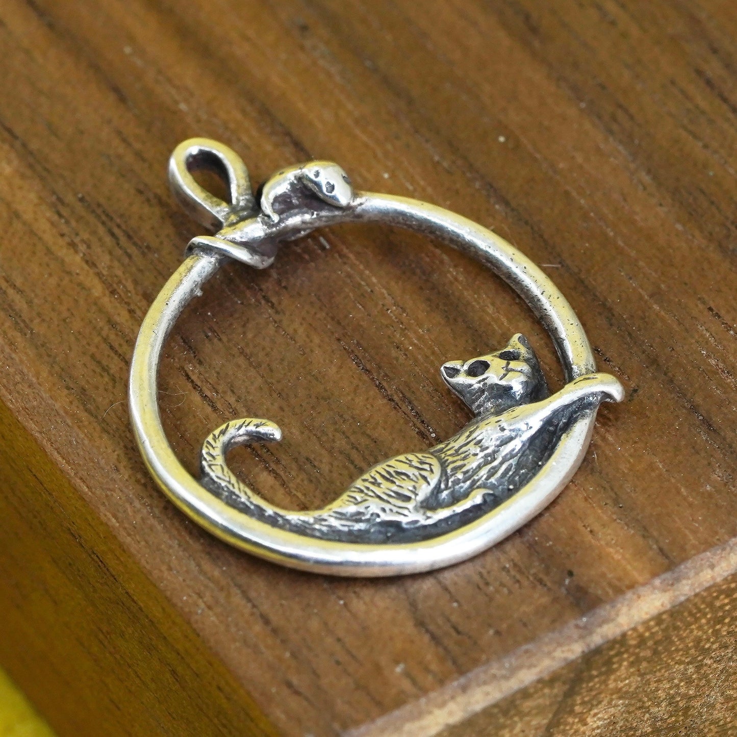 Vintage Sterling silver handmade pendant, 925 cat, kitty charm