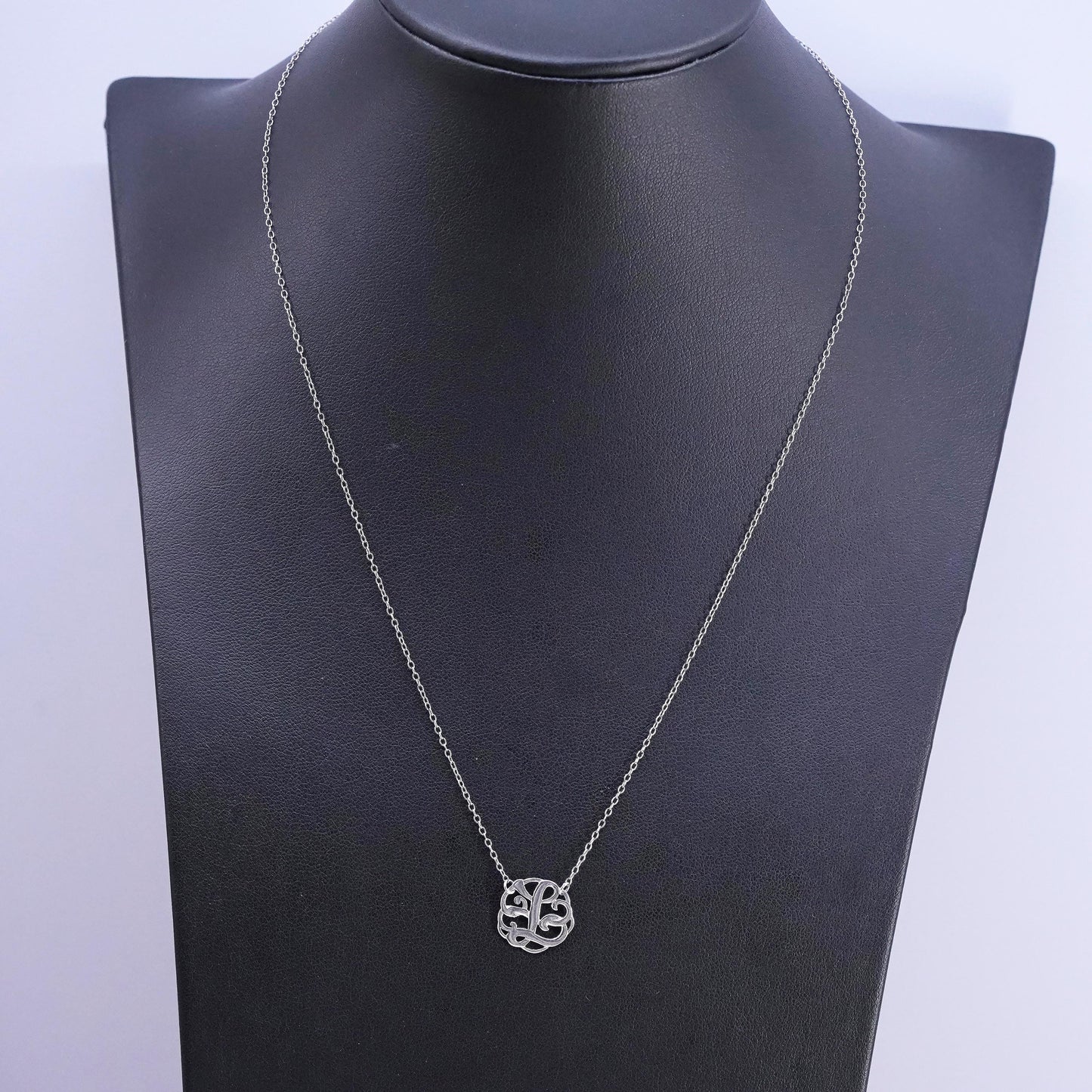 18", vintage Sterling silver necklace, 925 circle chain with letter L pendant