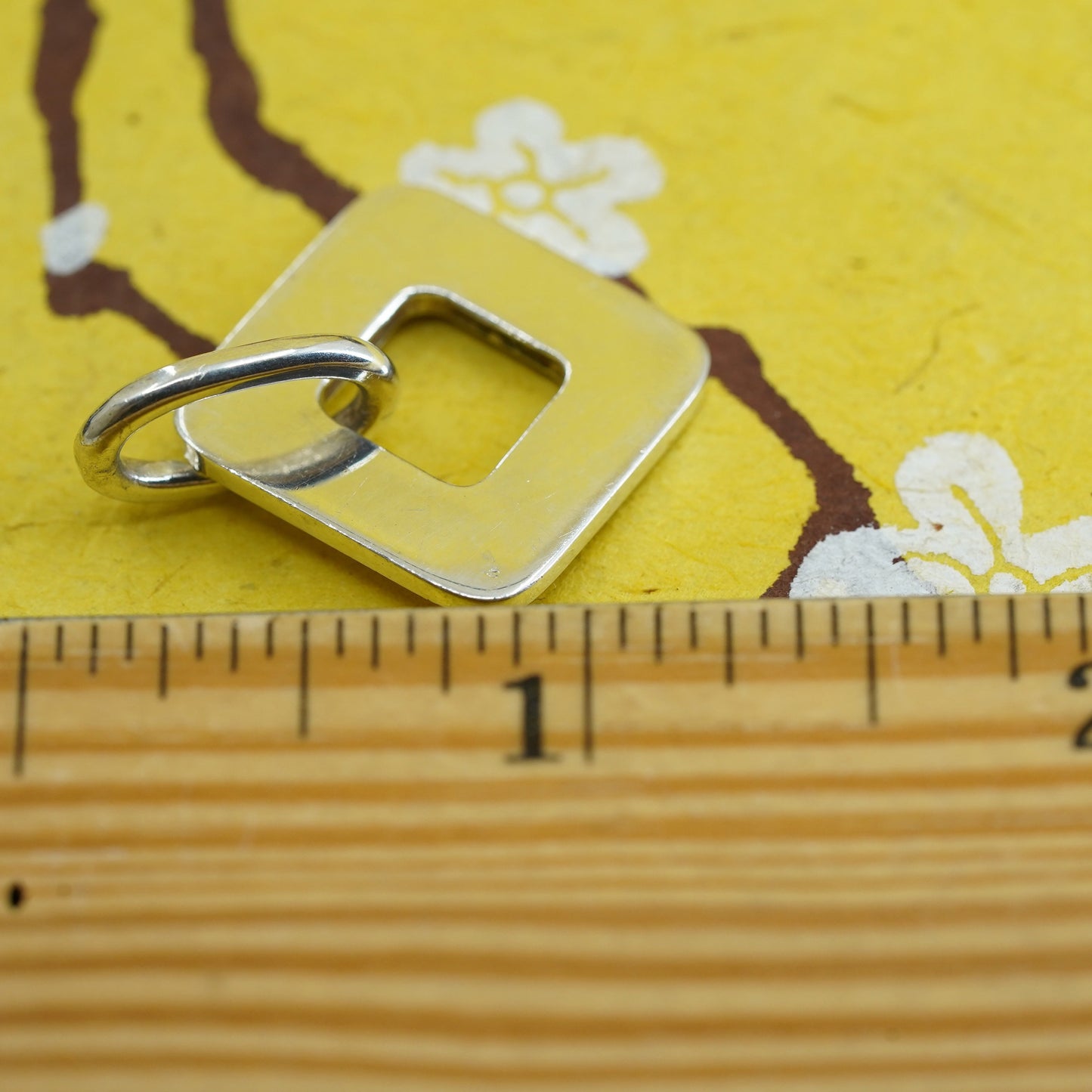 Vintage sterling silver handmade pendant, 925 square charm