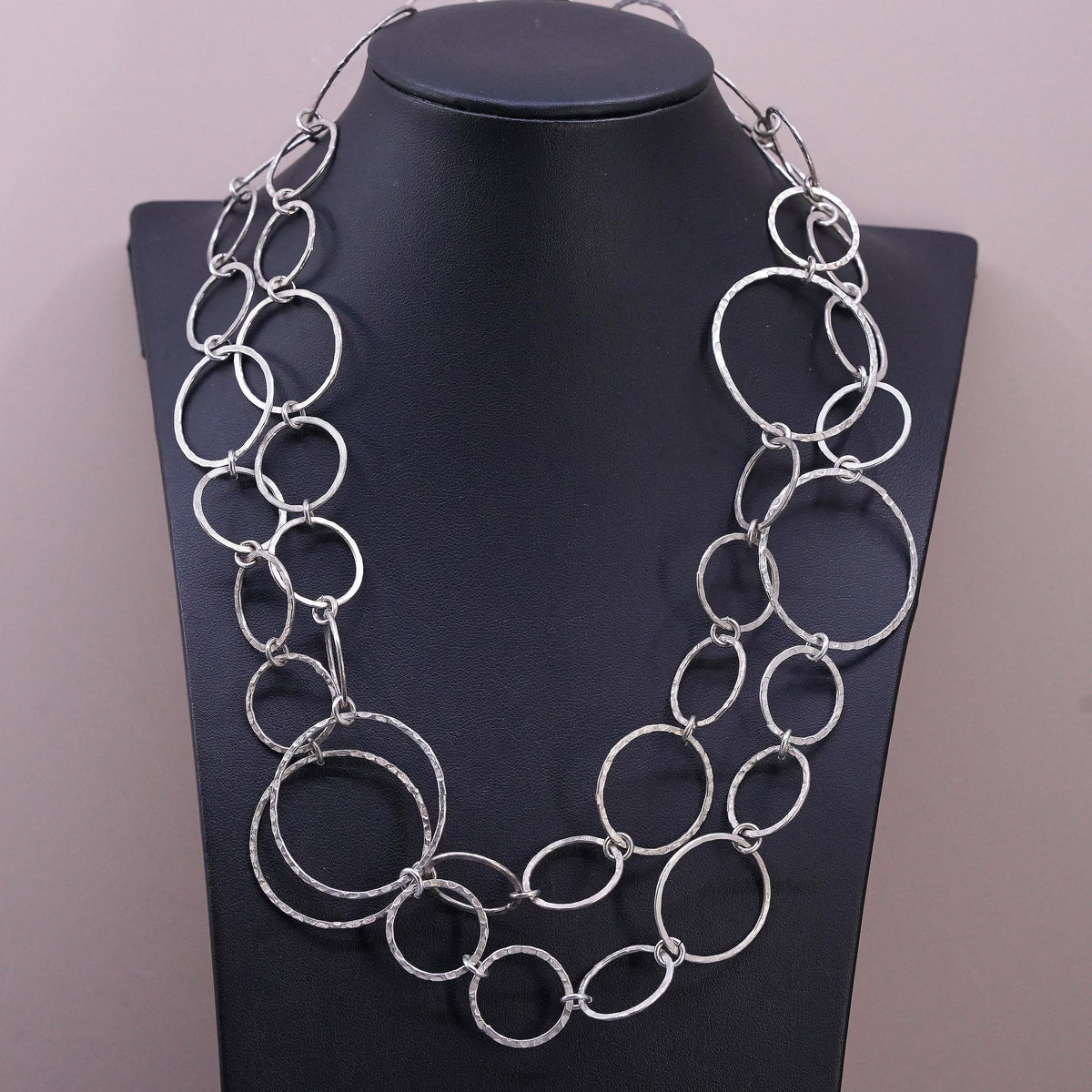 40", vintage Sterling silver extra long sweater necklace, huge 925 circle chain